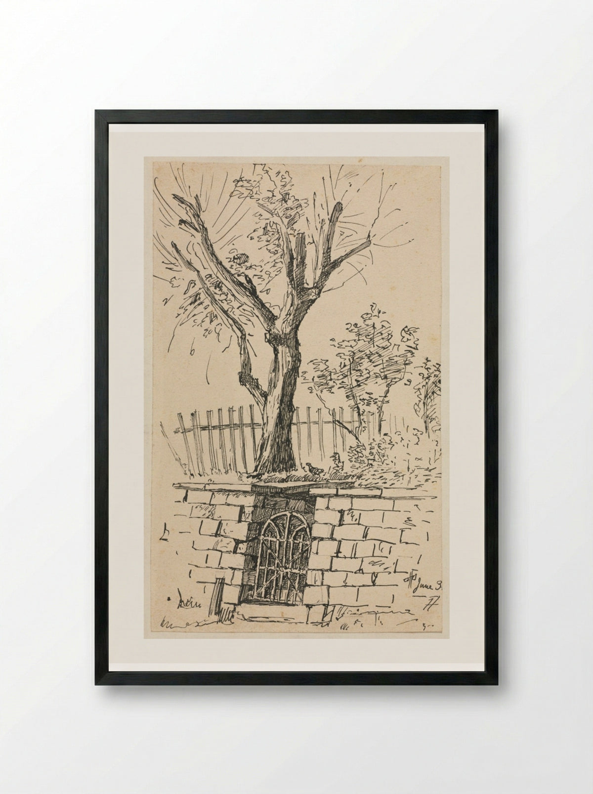 Tree on Top of a Stone Wall, Cleveland - Otto H. Bacher - Framed Print Black