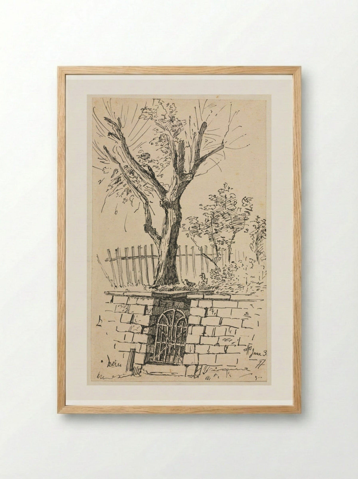 Tree on Top of a Stone Wall, Cleveland - Otto H. Bacher - Framed Print Wood
