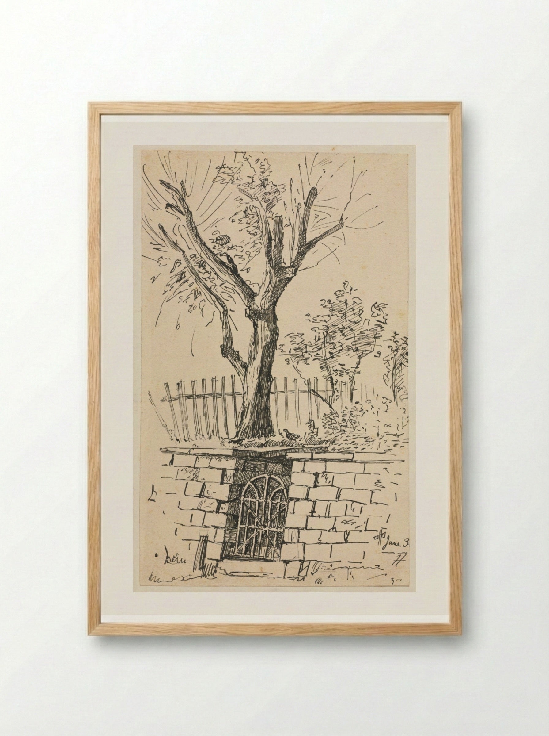 Tree on Top of a Stone Wall, Cleveland - Otto H. Bacher - Framed Print Wood