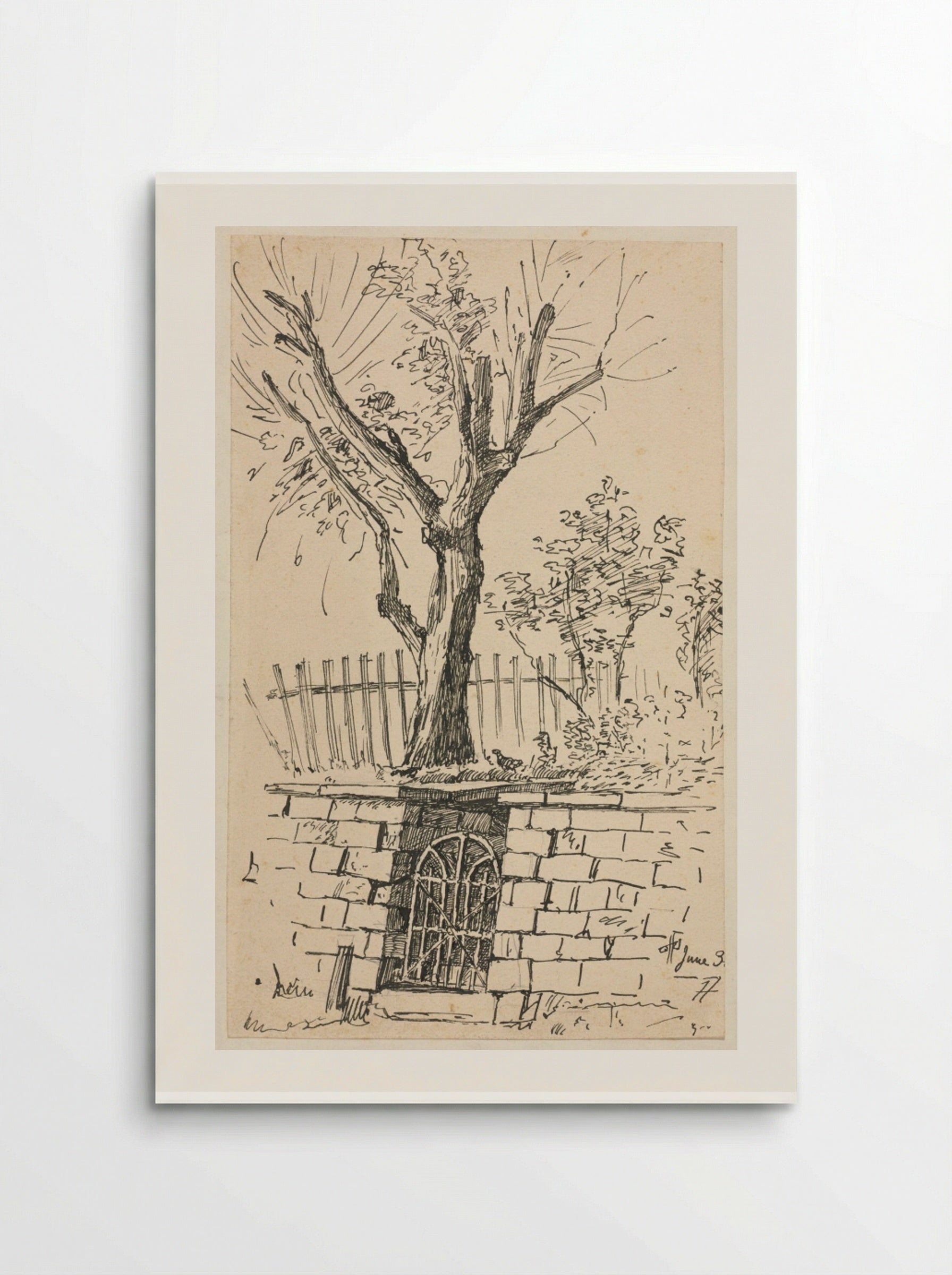 Tree on Top of a Stone Wall, Cleveland - Otto H. Bacher - Poster