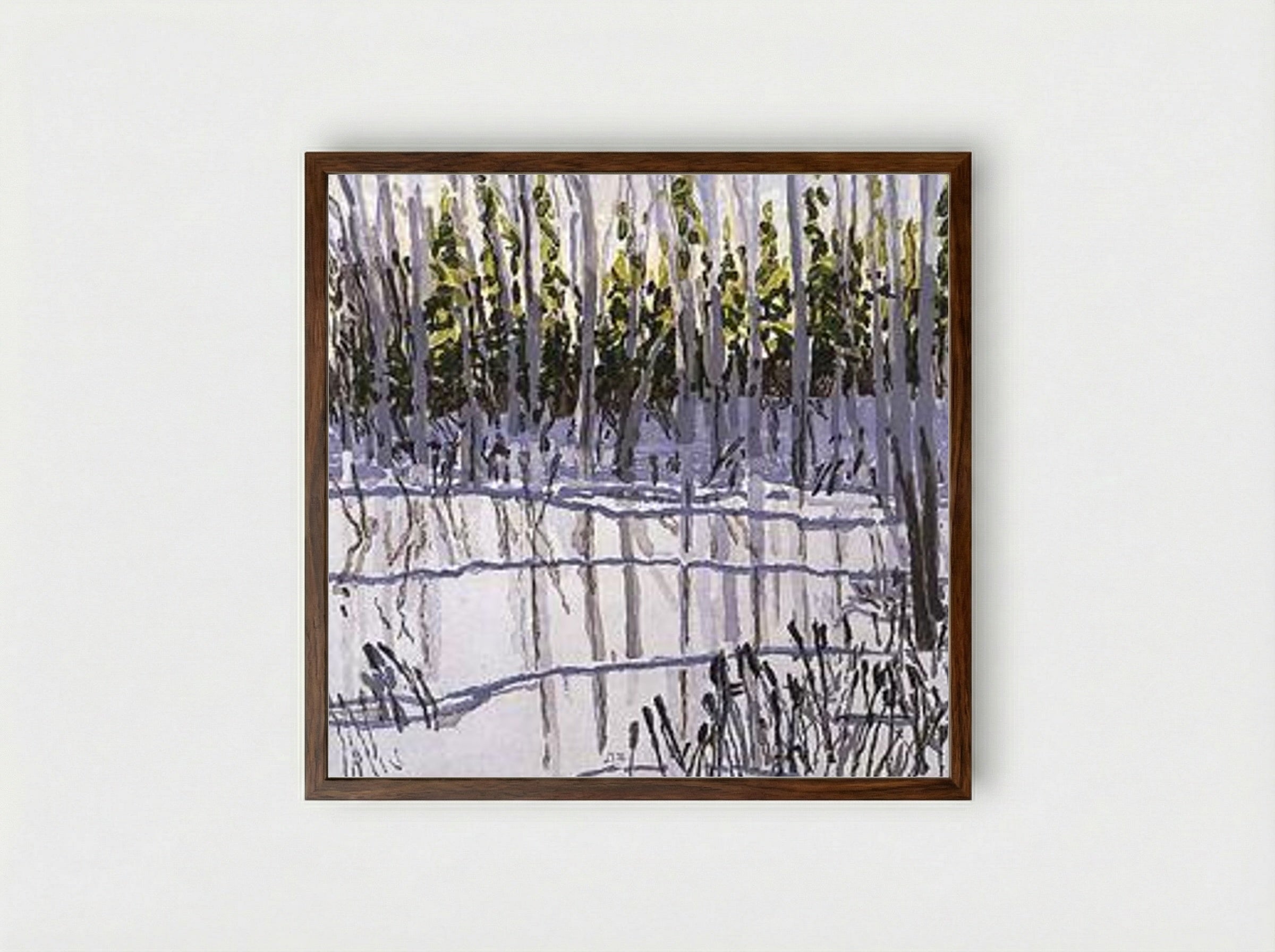Trees Reflected on Ice - Neil Welliver - Framed Print Dark Wood