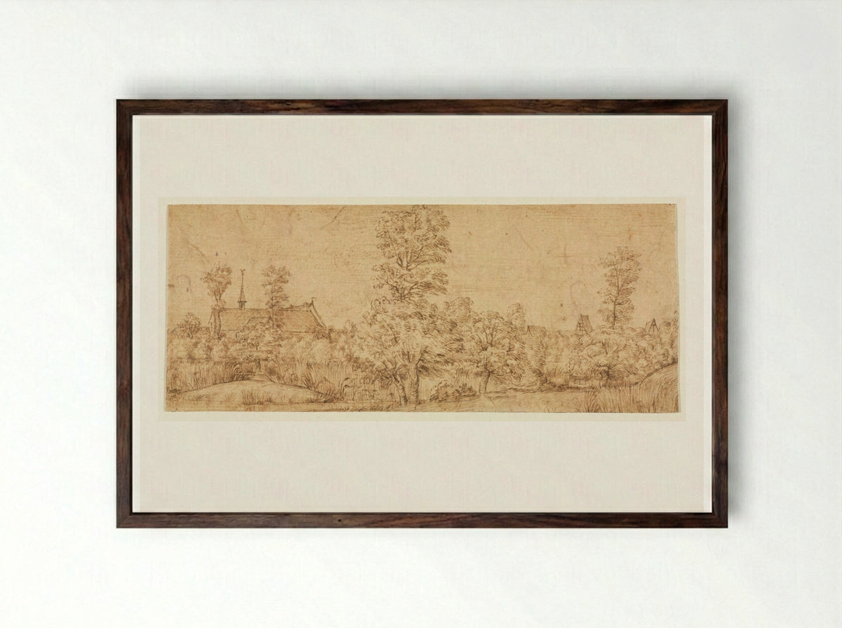 Trees before a Village - Jan Lievens - Framed Print Dark Wood