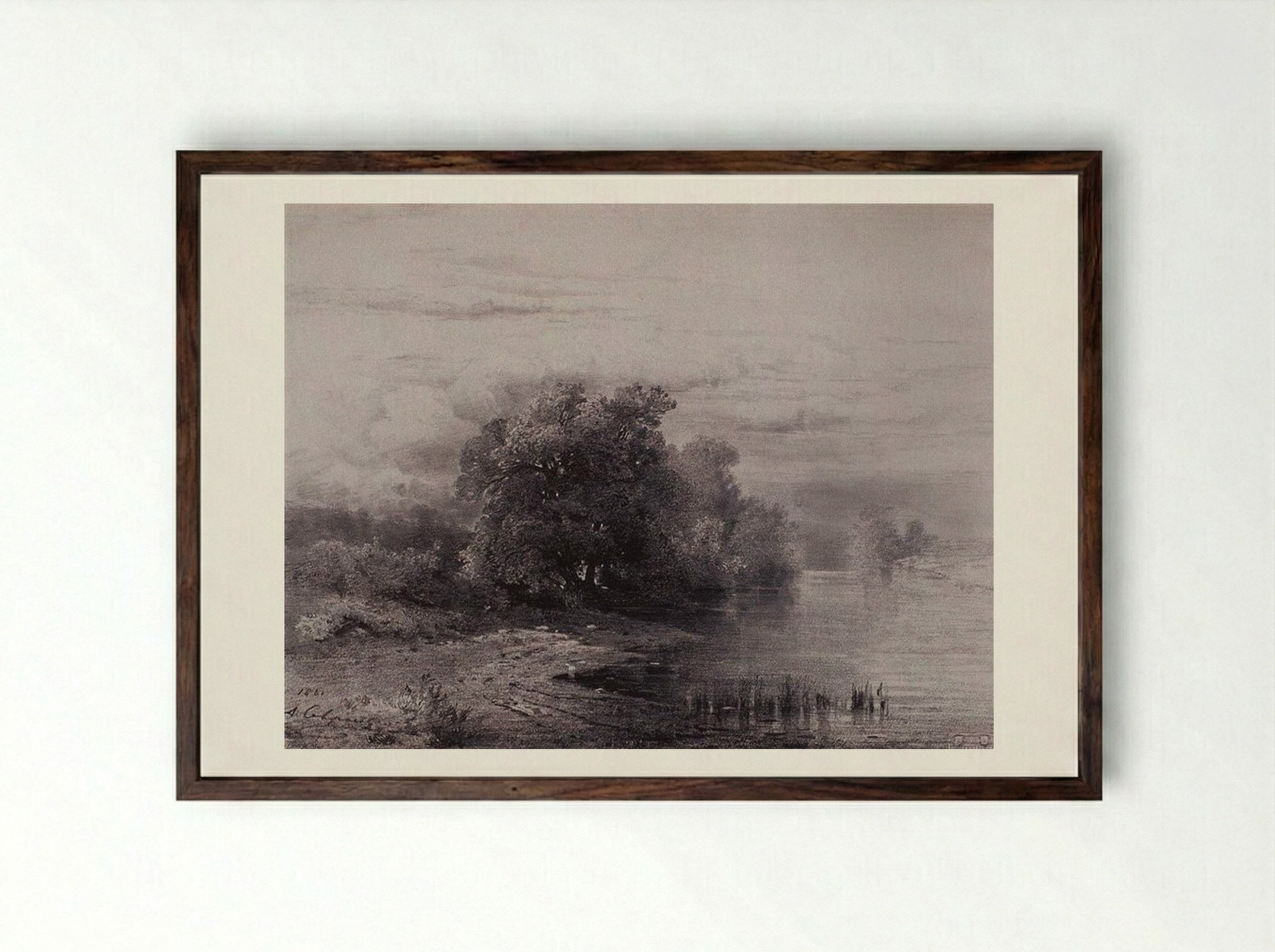 Trees by the River - Aleksey Savrasov - Framed Print Dark Wood