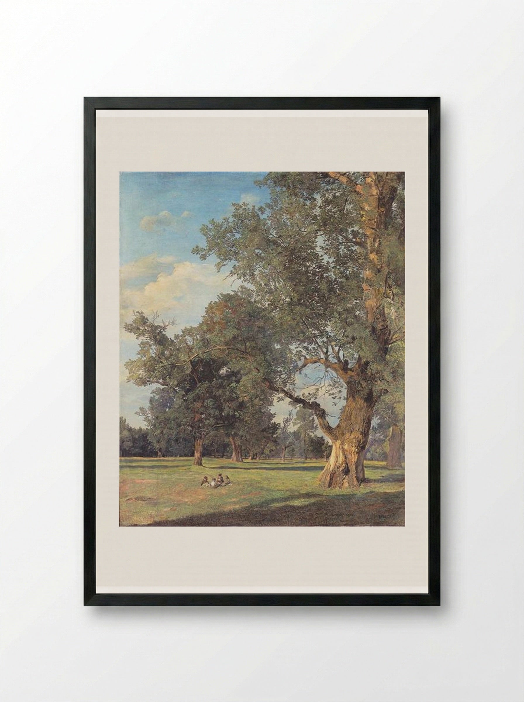 Trees in the Prater with seated figures - Ferdinand Georg Waldmüller - Framed Print Black