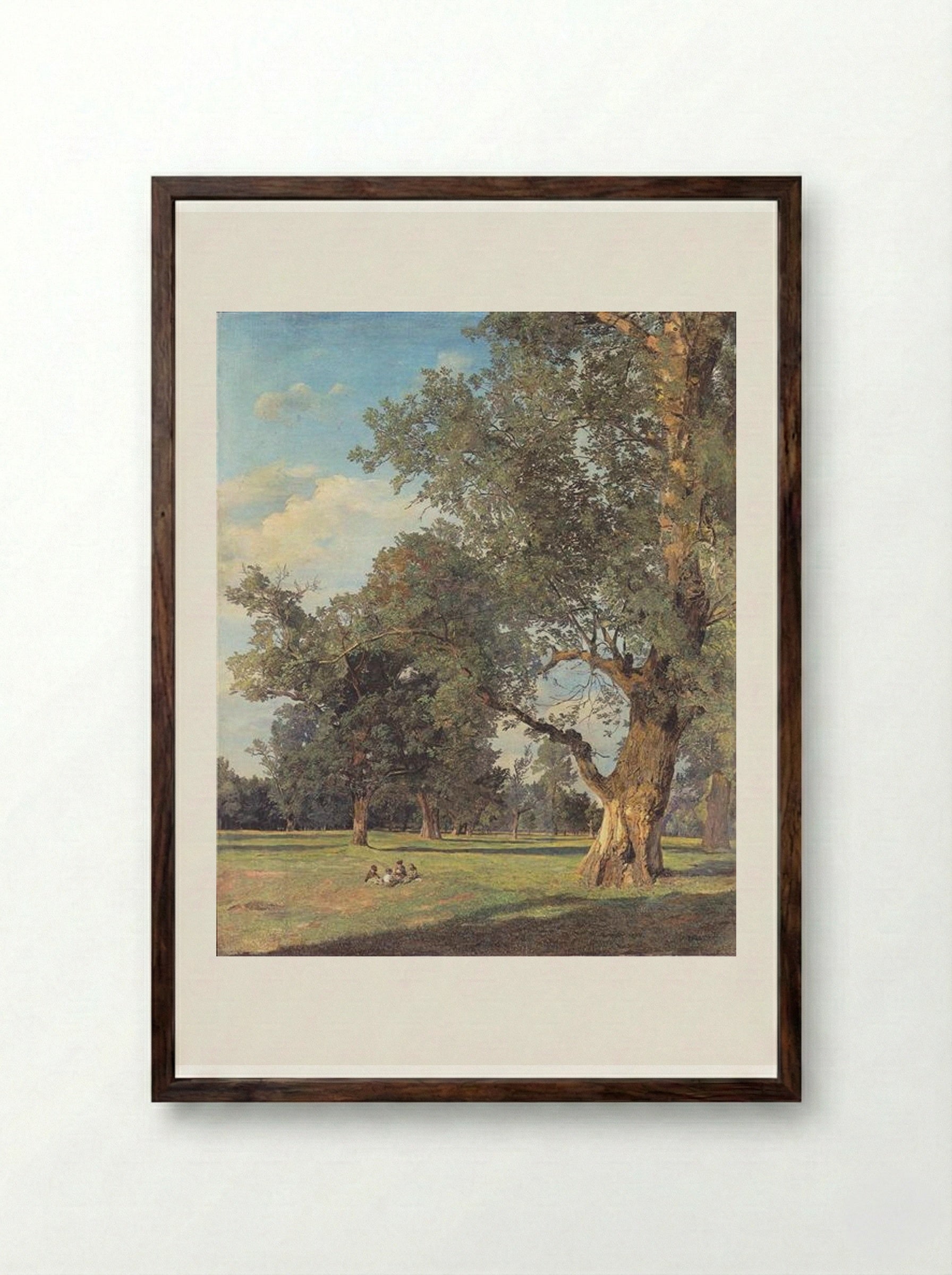 Trees in the Prater with seated figures - Ferdinand Georg Waldmüller - Framed Print Dark Wood