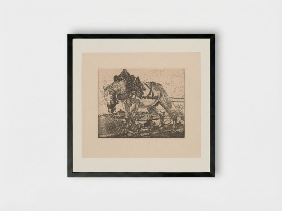 Trekpaard bij de Seine in Parijs - Pieter Dupont - Framed Print Black