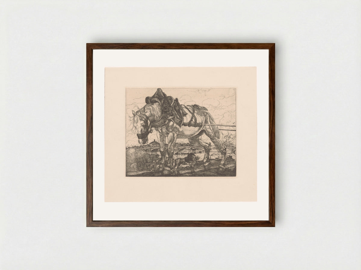 Trekpaard bij de Seine in Parijs - Pieter Dupont - Framed Print Dark Wood