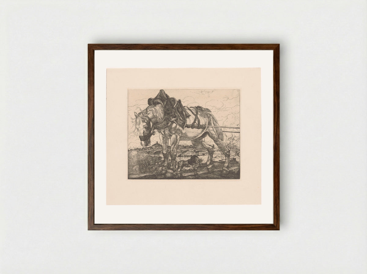 Trekpaard bij de Seine in Parijs - Pieter Dupont - Framed Print Dark Wood