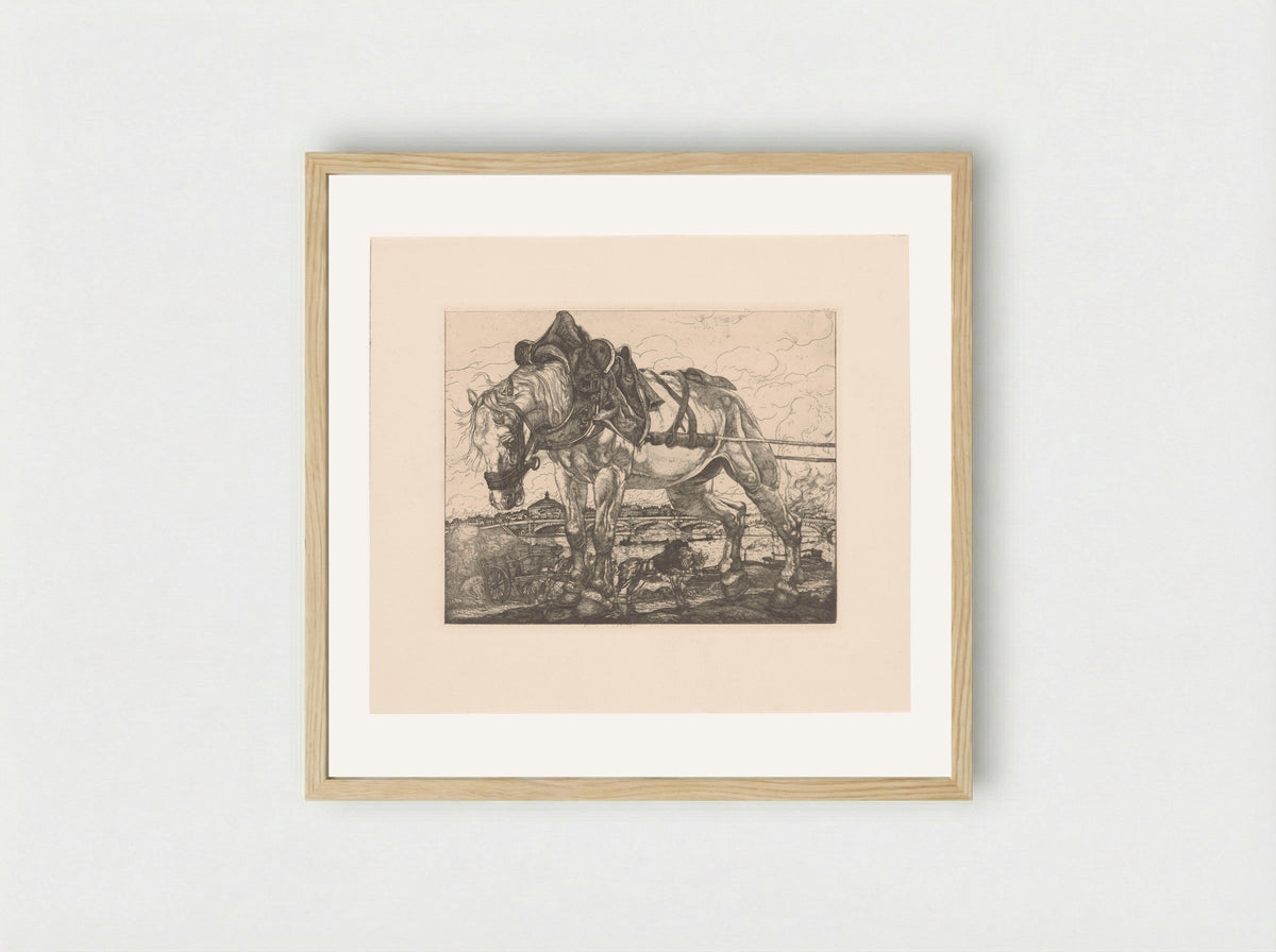 Trekpaard bij de Seine in Parijs - Pieter Dupont - Framed Print Wood