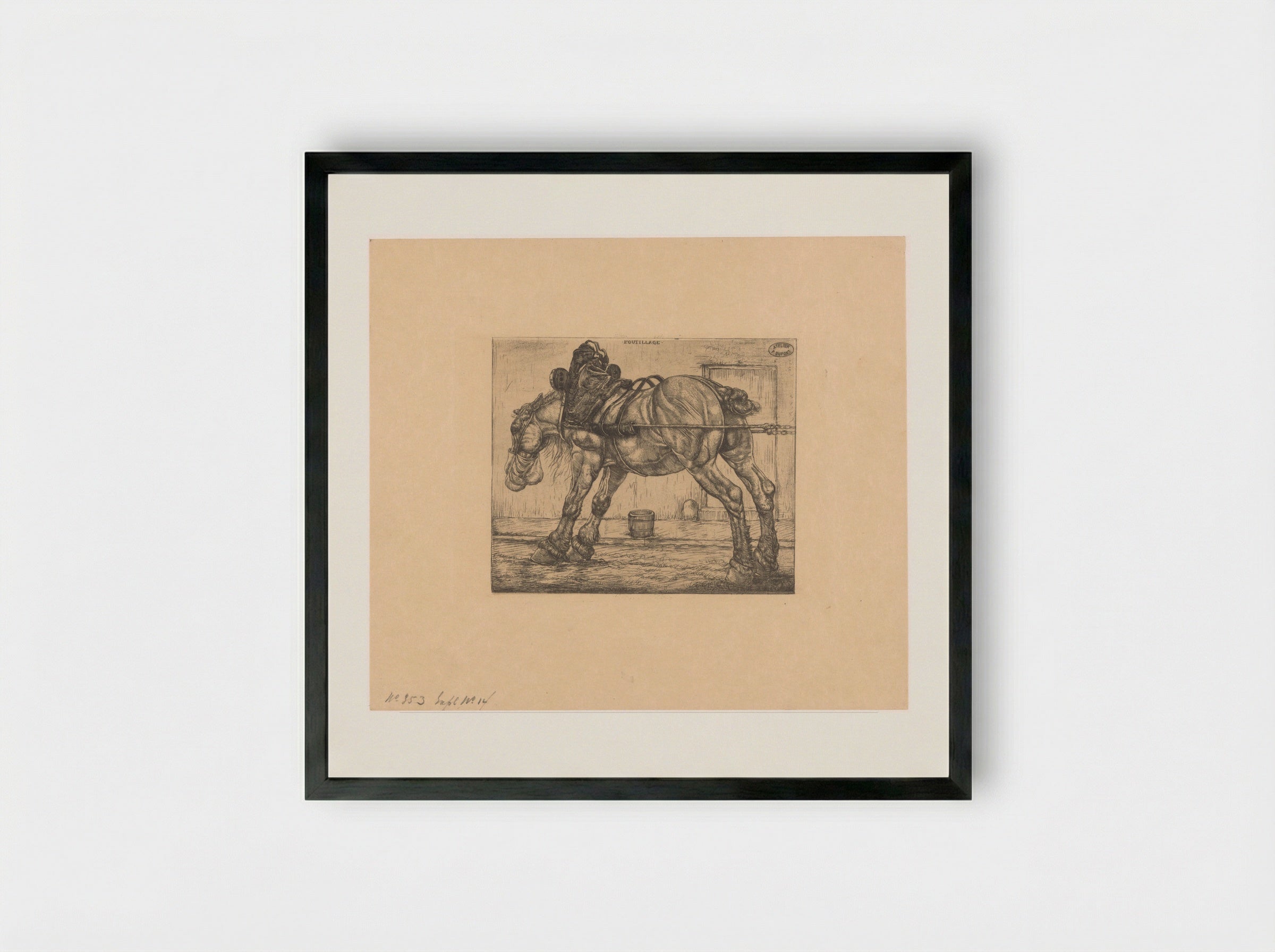 Trekpaard met haverzak - Pieter Dupont - Framed Print Black