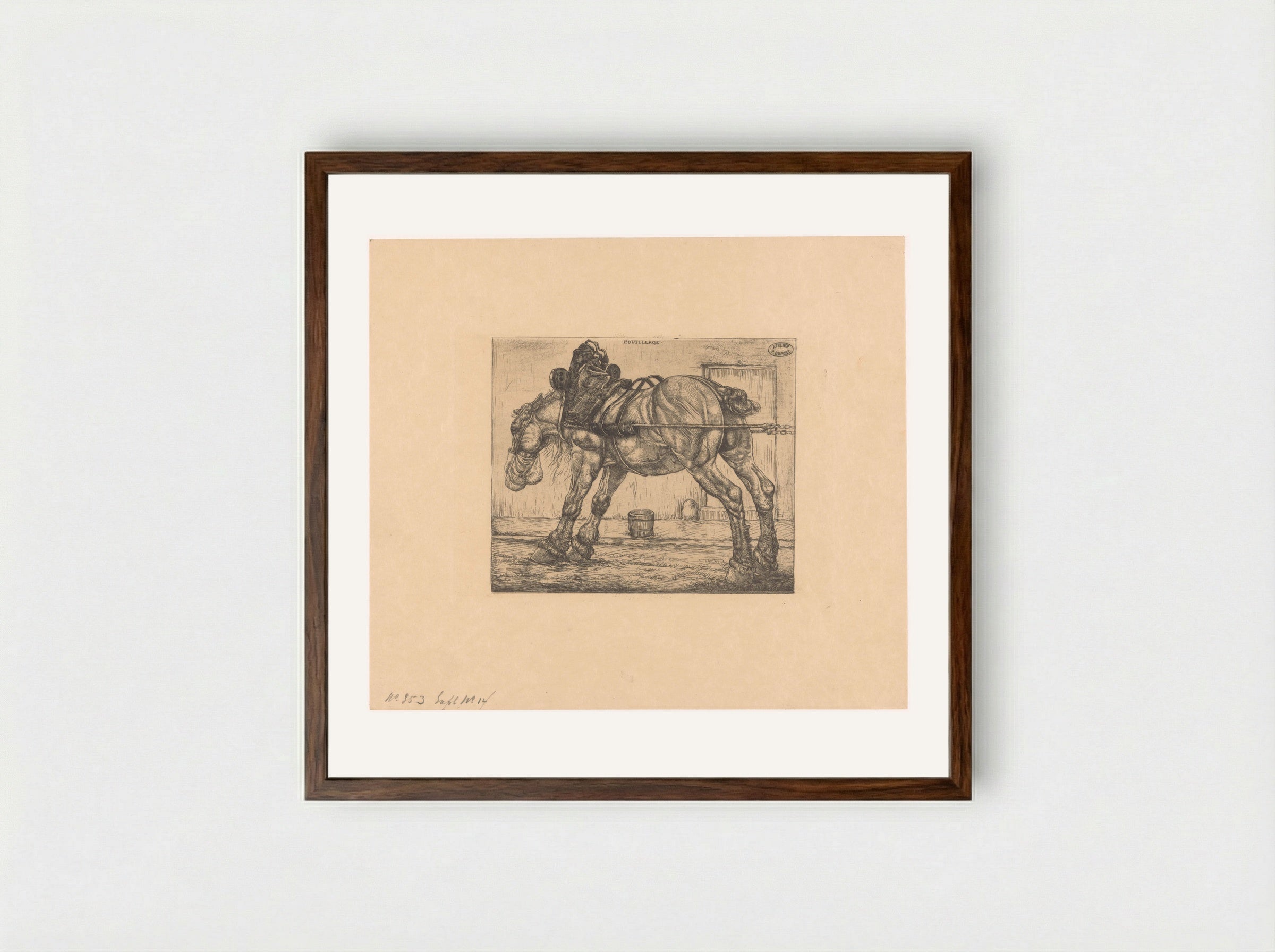 Trekpaard met haverzak - Pieter Dupont - Framed Print Dark Wood