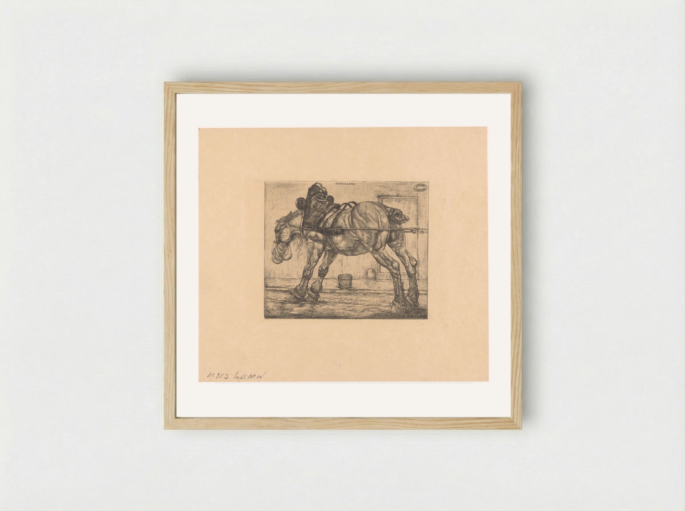 Trekpaard met haverzak - Pieter Dupont - Framed Print Wood