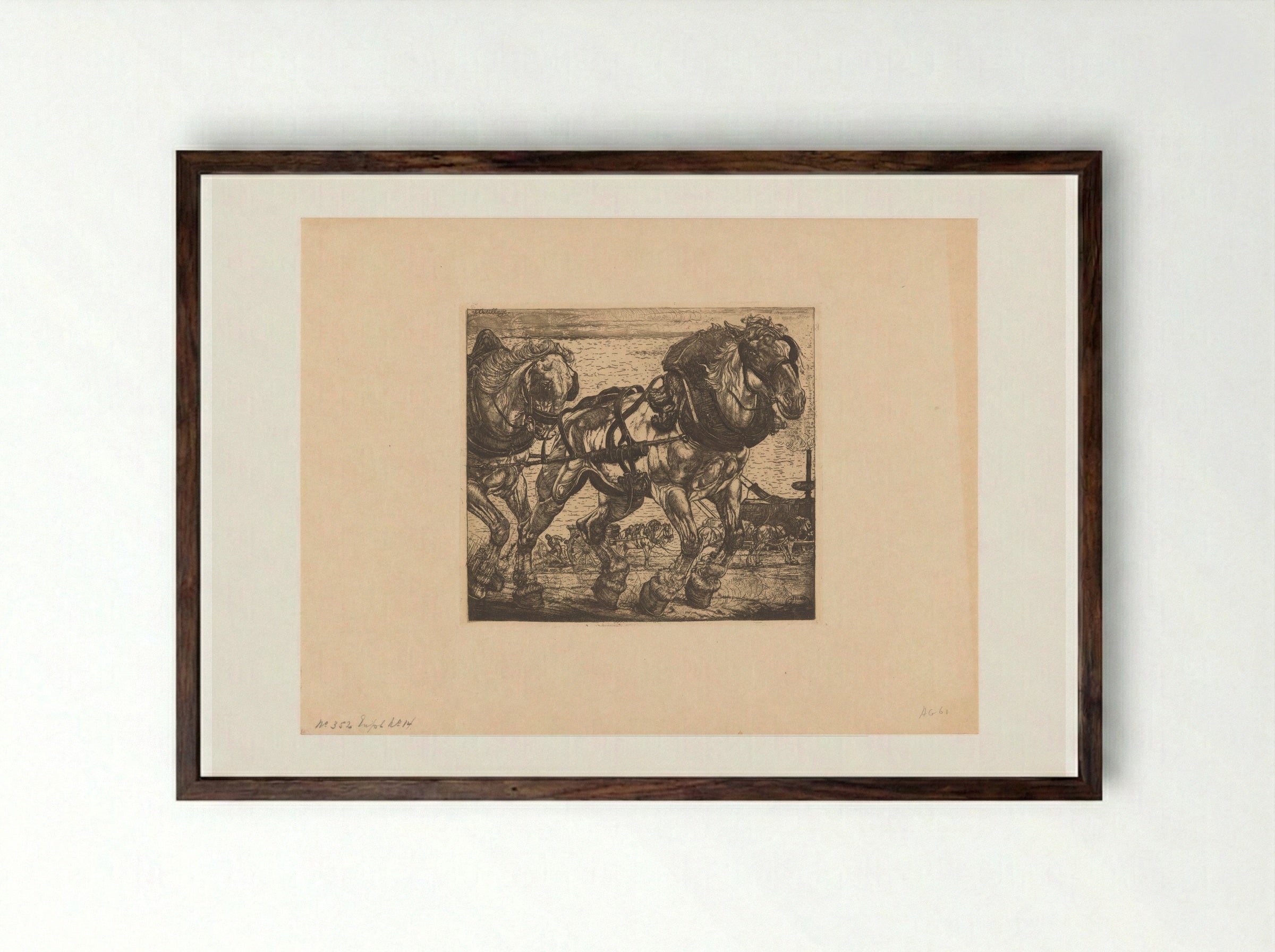 Trekpaarden bij de Seine in Parijs - Pieter Dupont - Framed Print Dark Wood
