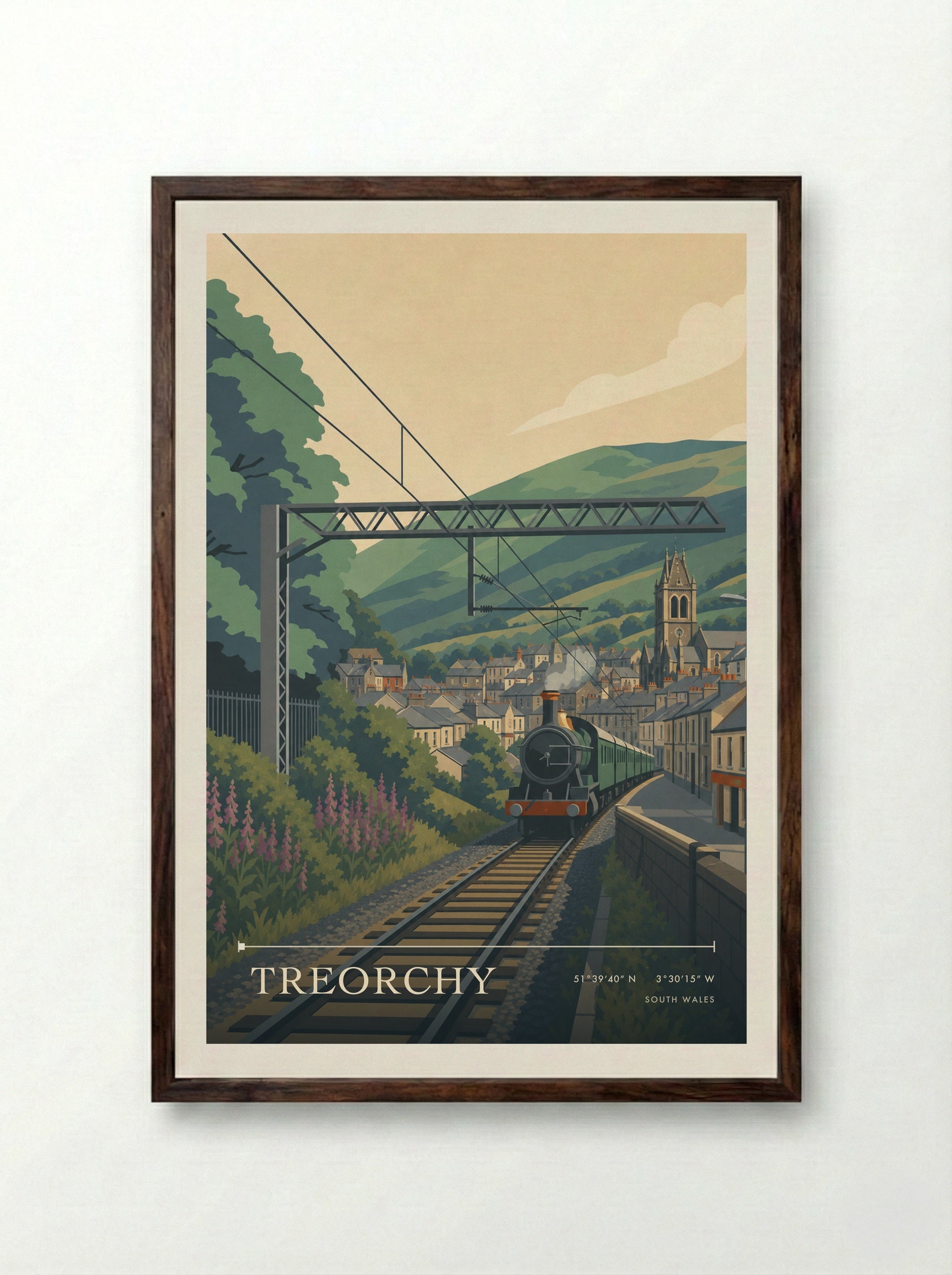 Treorchy South Wales Wales Travel Poster - Framed Print Dark Wood
