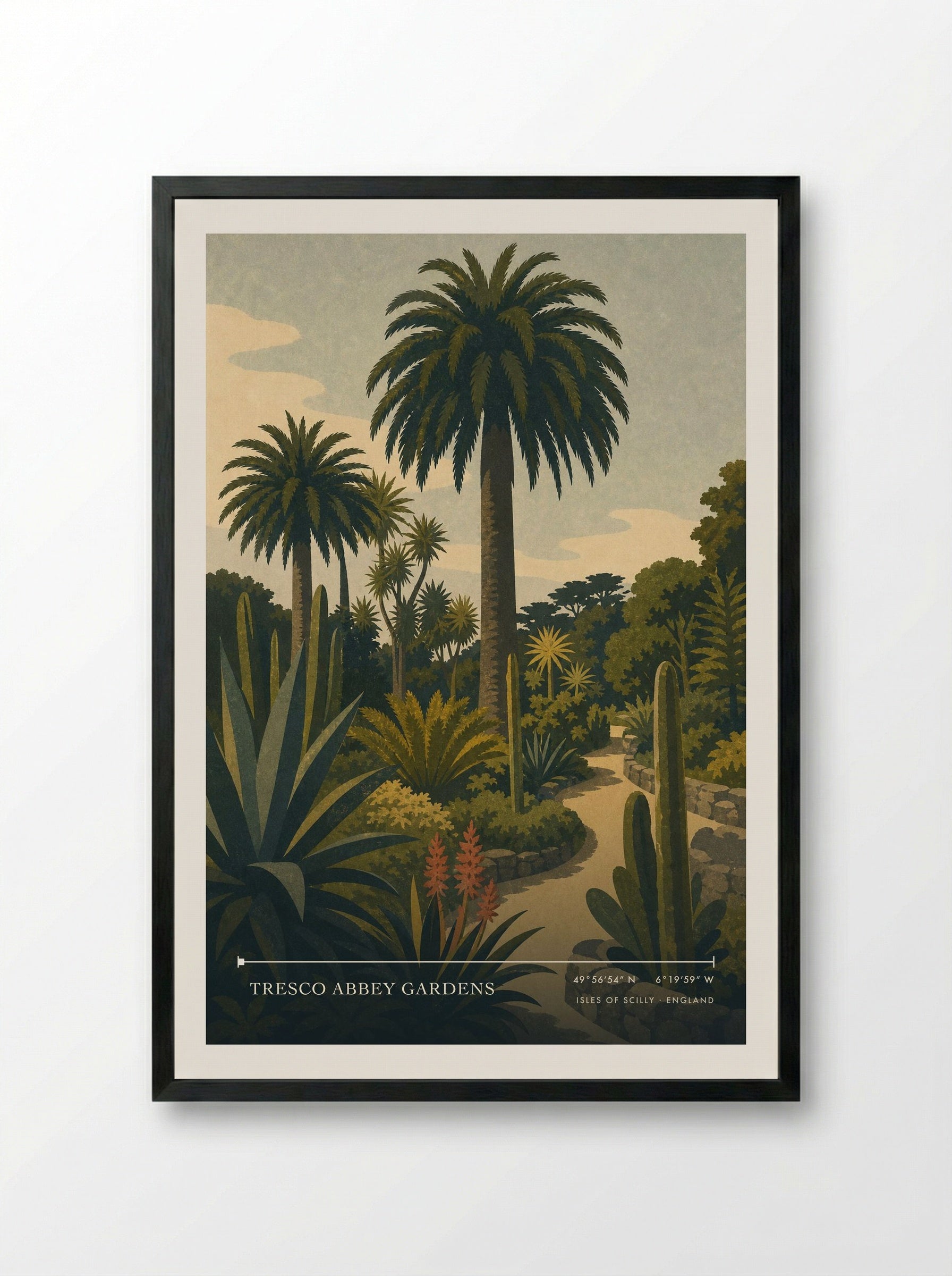 Tresco Abbey Gardens Isles of Scilly England Travel Poster - Framed Print Black