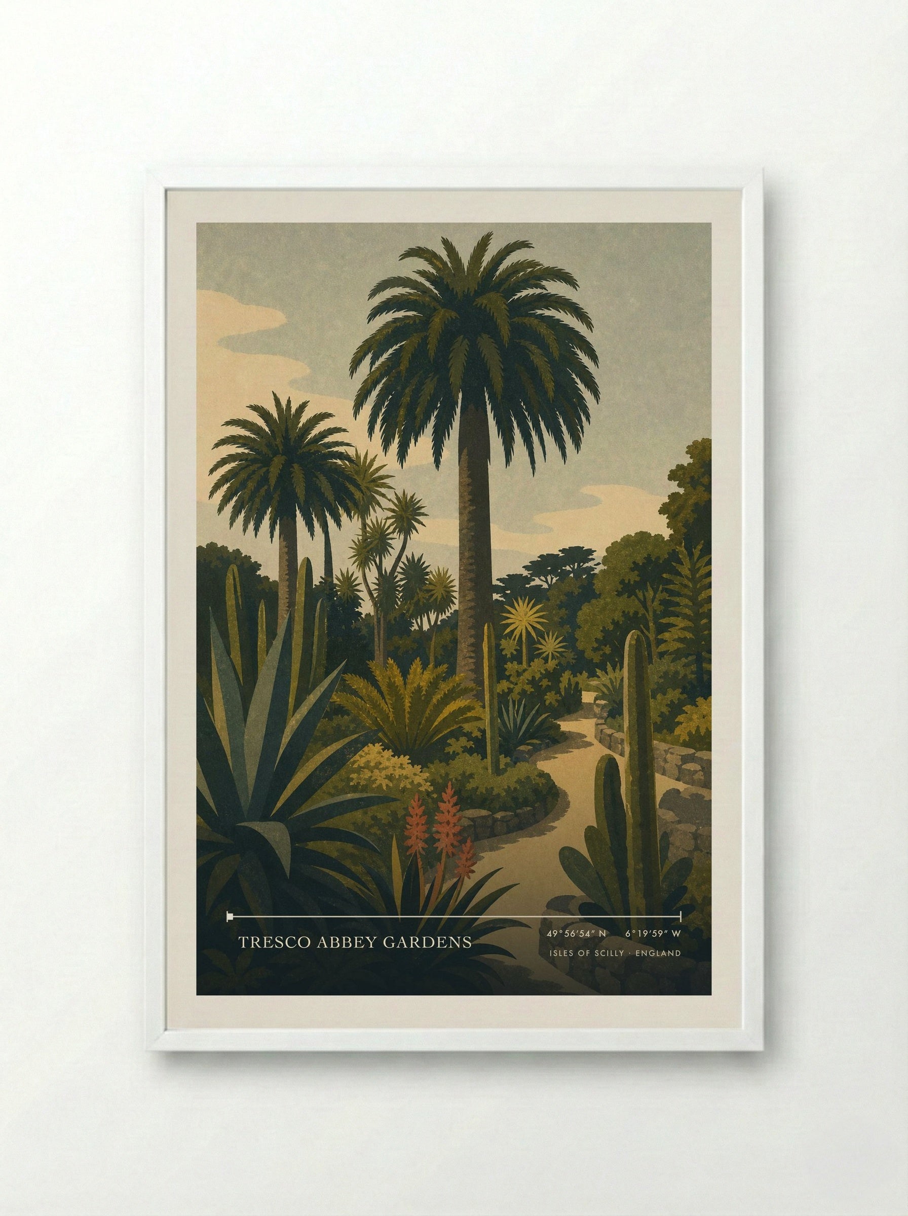 Tresco Abbey Gardens Isles of Scilly England Travel Poster - Framed Print White