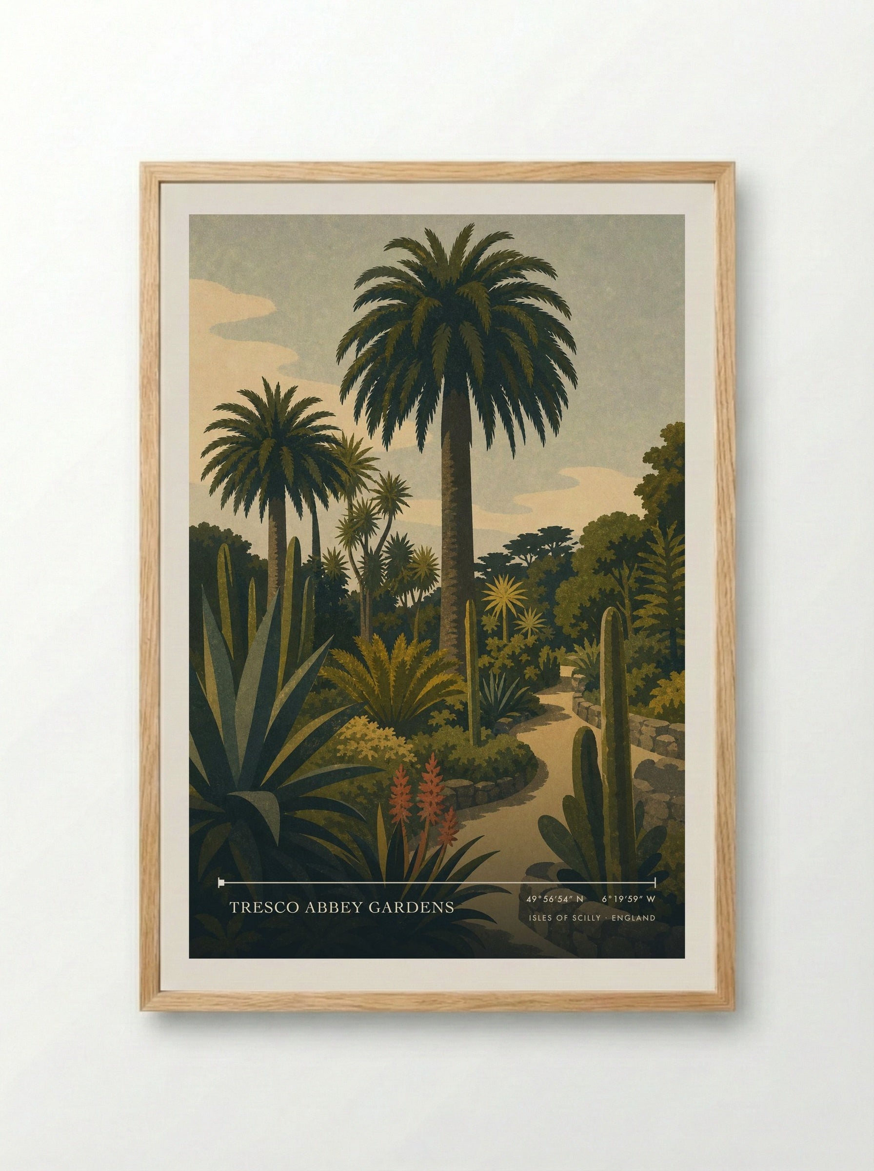 Tresco Abbey Gardens Isles of Scilly England Travel Poster - Framed Print Wood