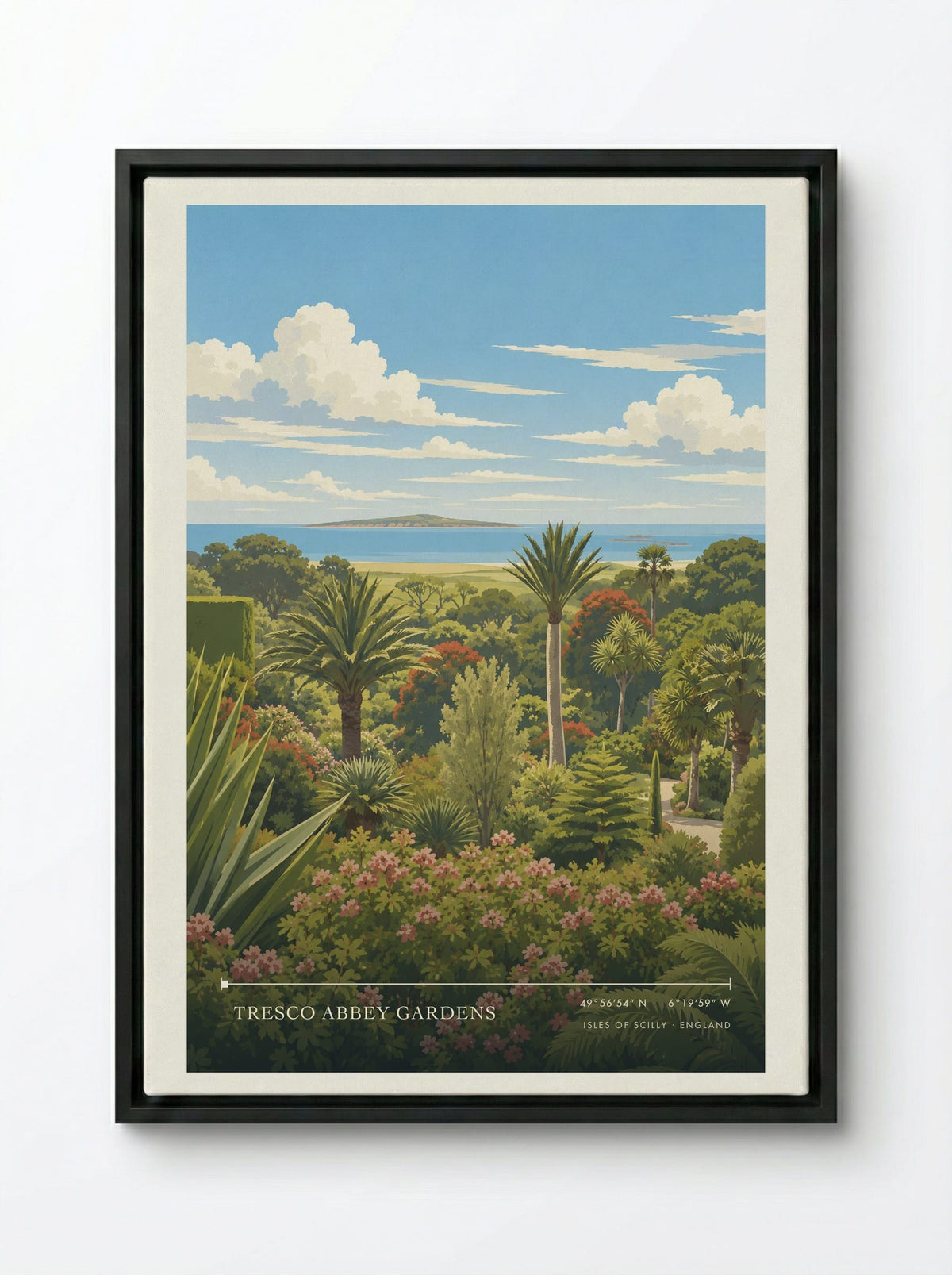 Tresco Abbey Gardens, Isles of Scilly | Travel Poster - Framed Canvas Black