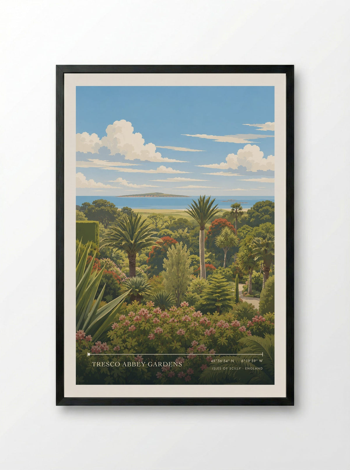 Tresco Abbey Gardens, Isles of Scilly | Travel Poster - Framed Print Black