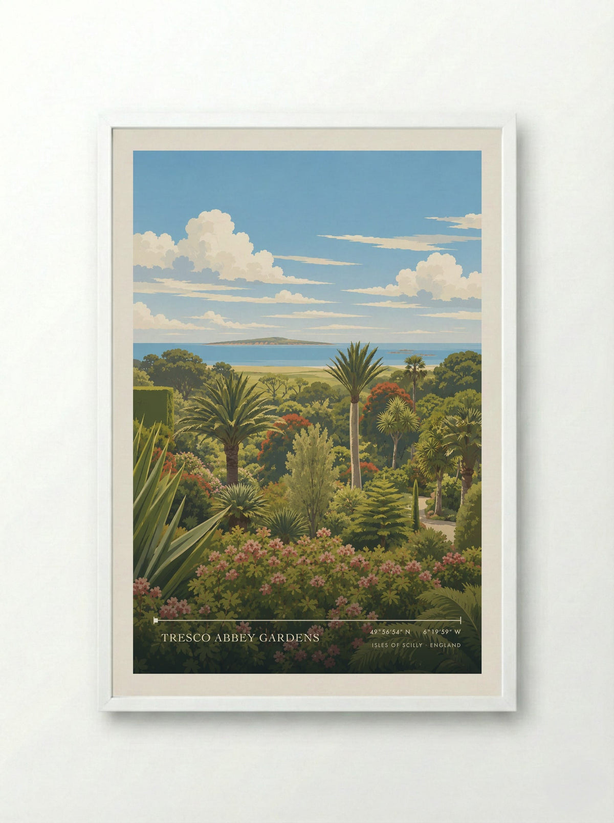 Tresco Abbey Gardens, Isles of Scilly | Travel Poster - Framed Print White