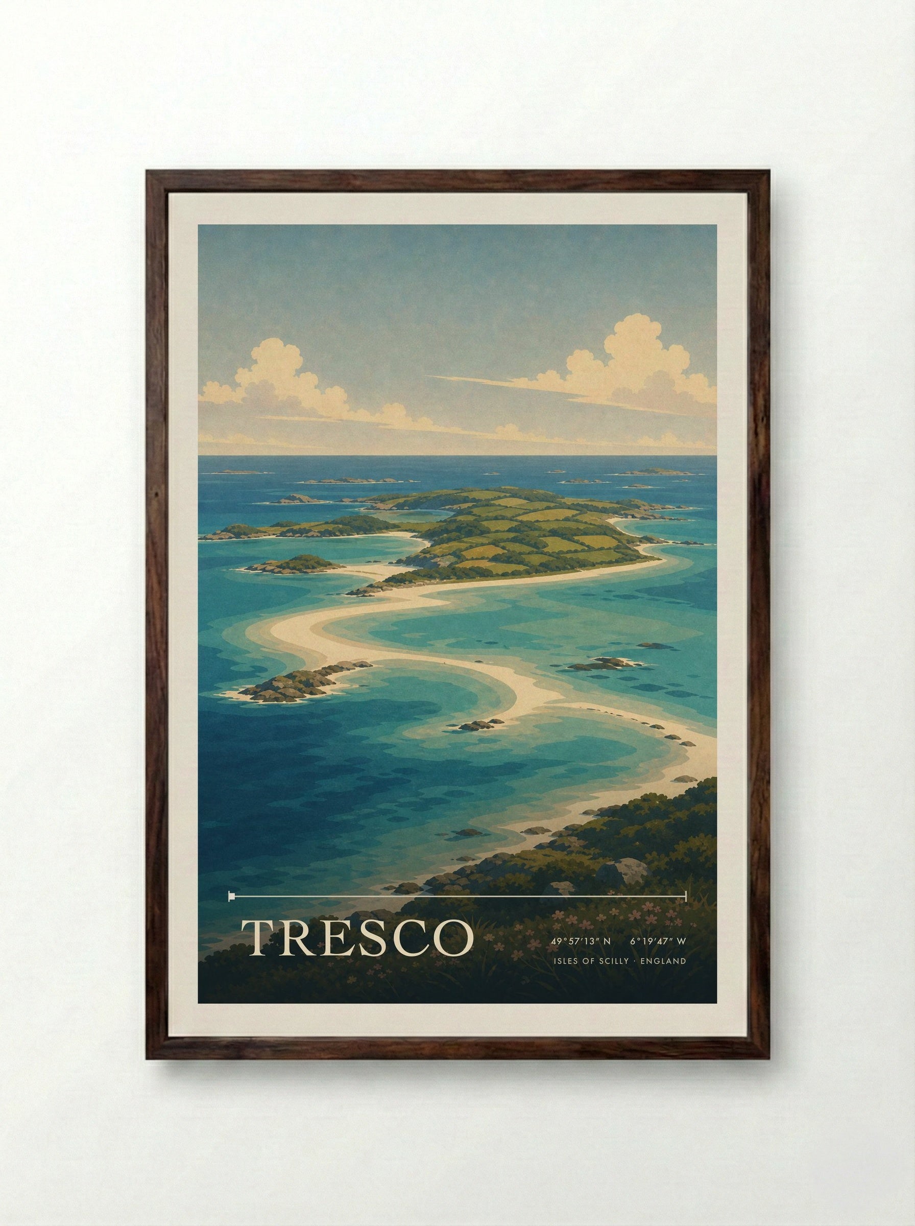 Tresco Isles of Scilly England Travel Poster - Framed Print Dark Wood