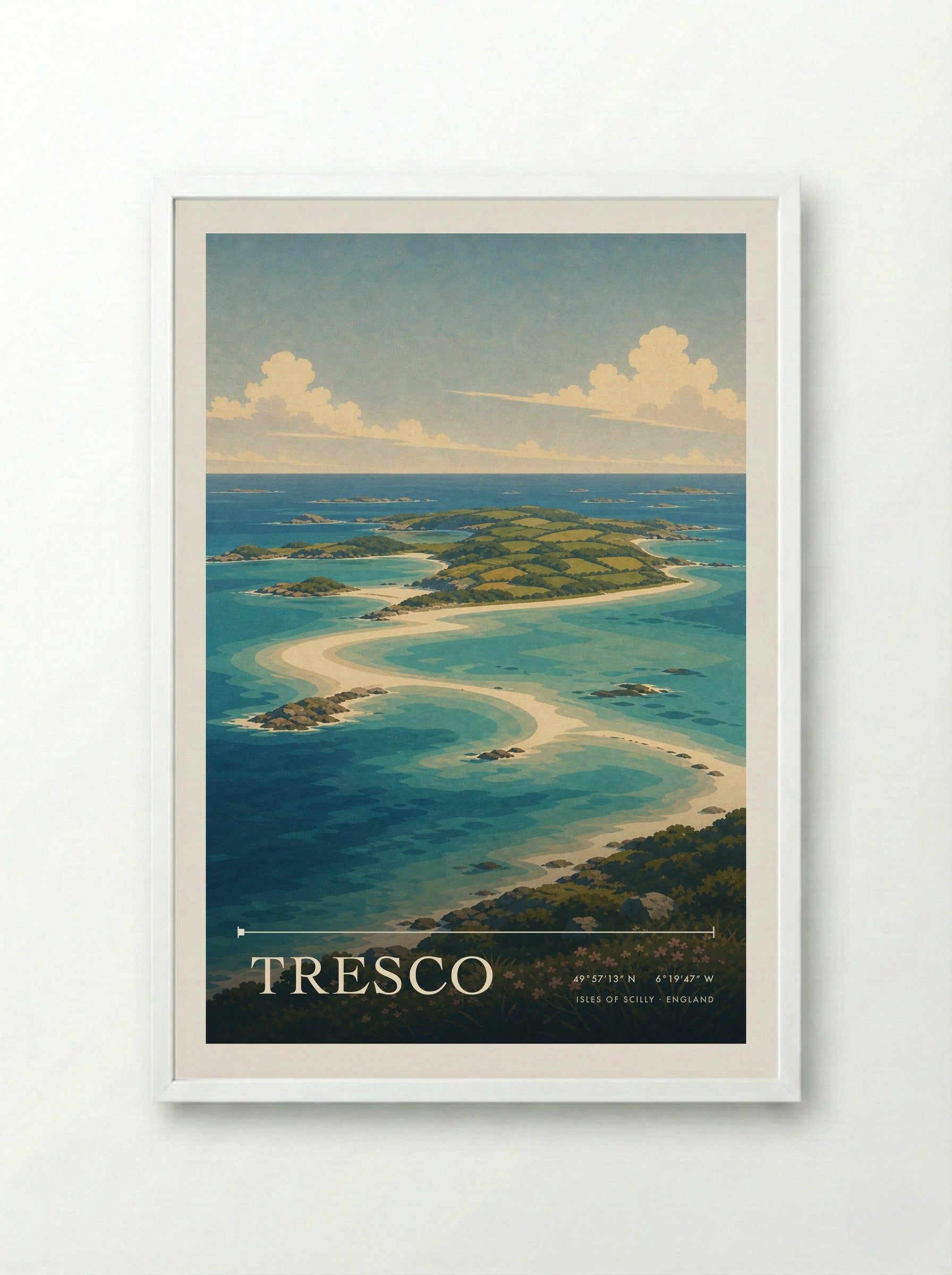 Tresco Isles of Scilly England Travel Poster - Framed Print White