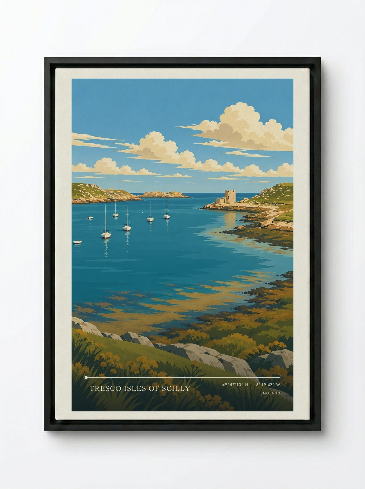 Tresco Isles of Scilly | Travel Poster - Framed Canvas Black