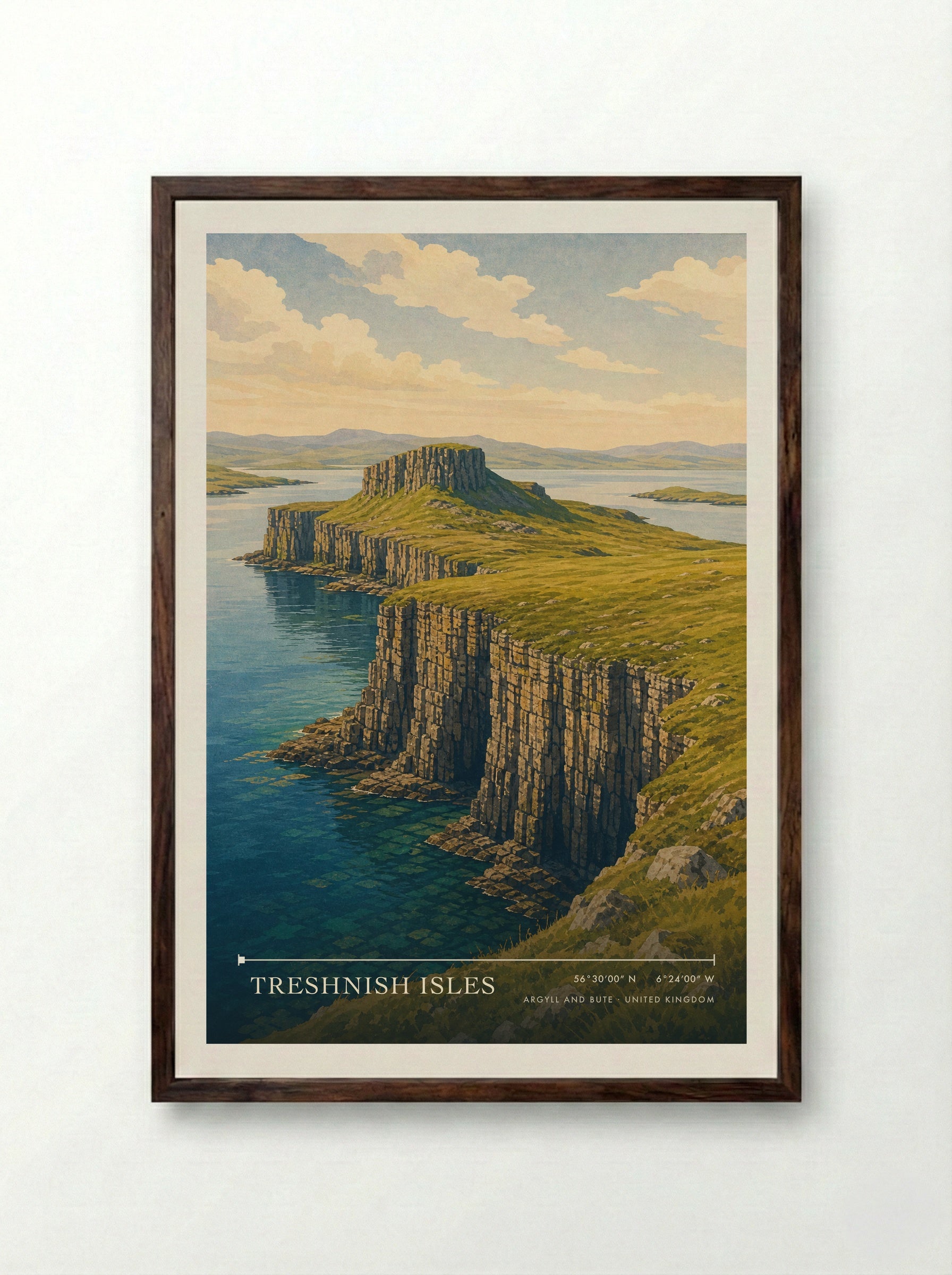 Treshnish Isles Argyll and Bute United Kingdom Travel Poster - Framed Print Dark Wood