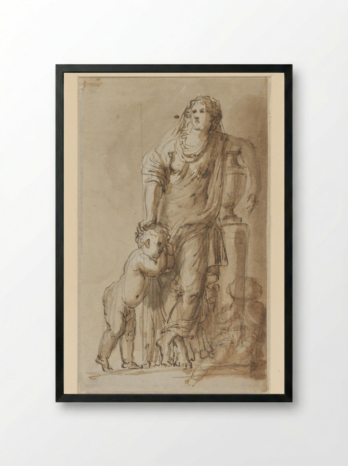 Treurende vrouw met twee kinderen - Willem Jacob Herreyns - Framed Print Black