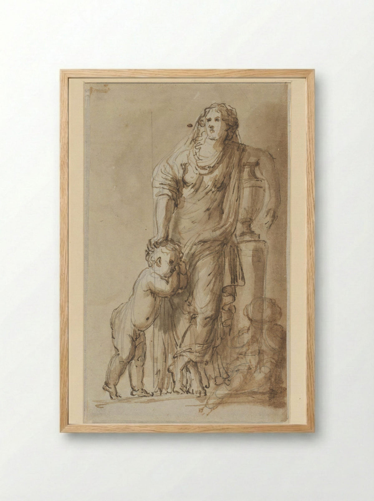 Treurende vrouw met twee kinderen - Willem Jacob Herreyns - Framed Print Wood