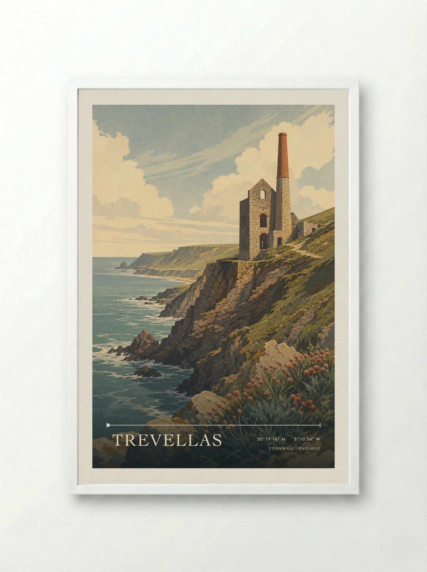 Trevellas Cornwall England Travel Poster - Framed Print White