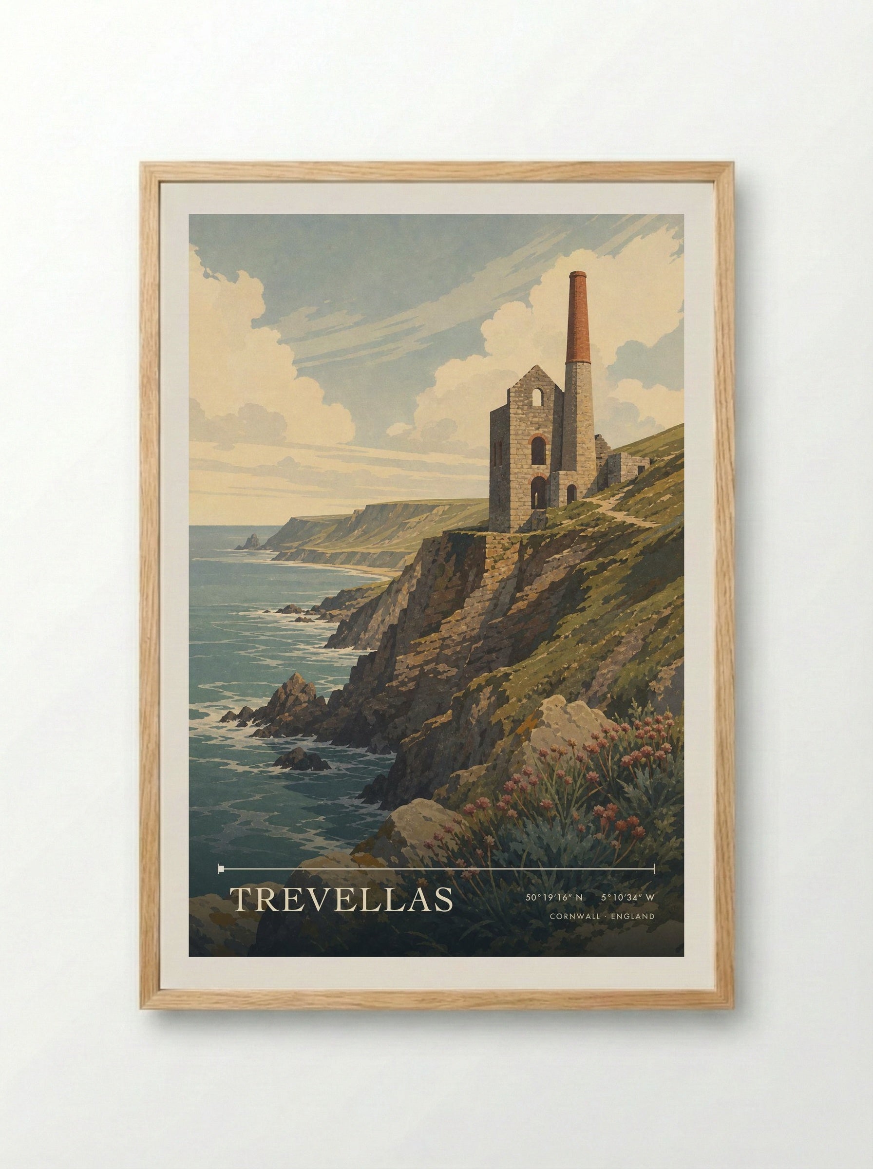 Trevellas Cornwall England Travel Poster - Framed Print Wood