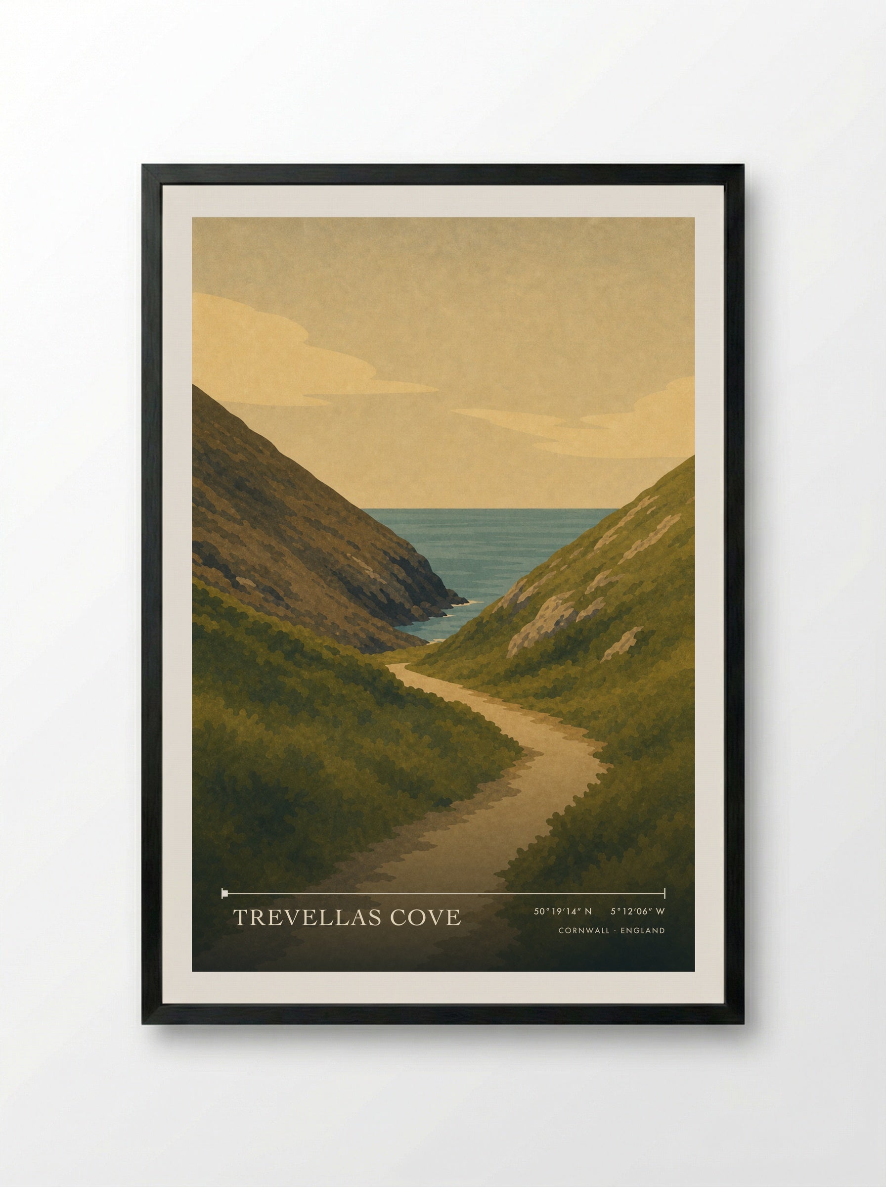 Trevellas Cove Cornwall England Travel Poster - Framed Print Black