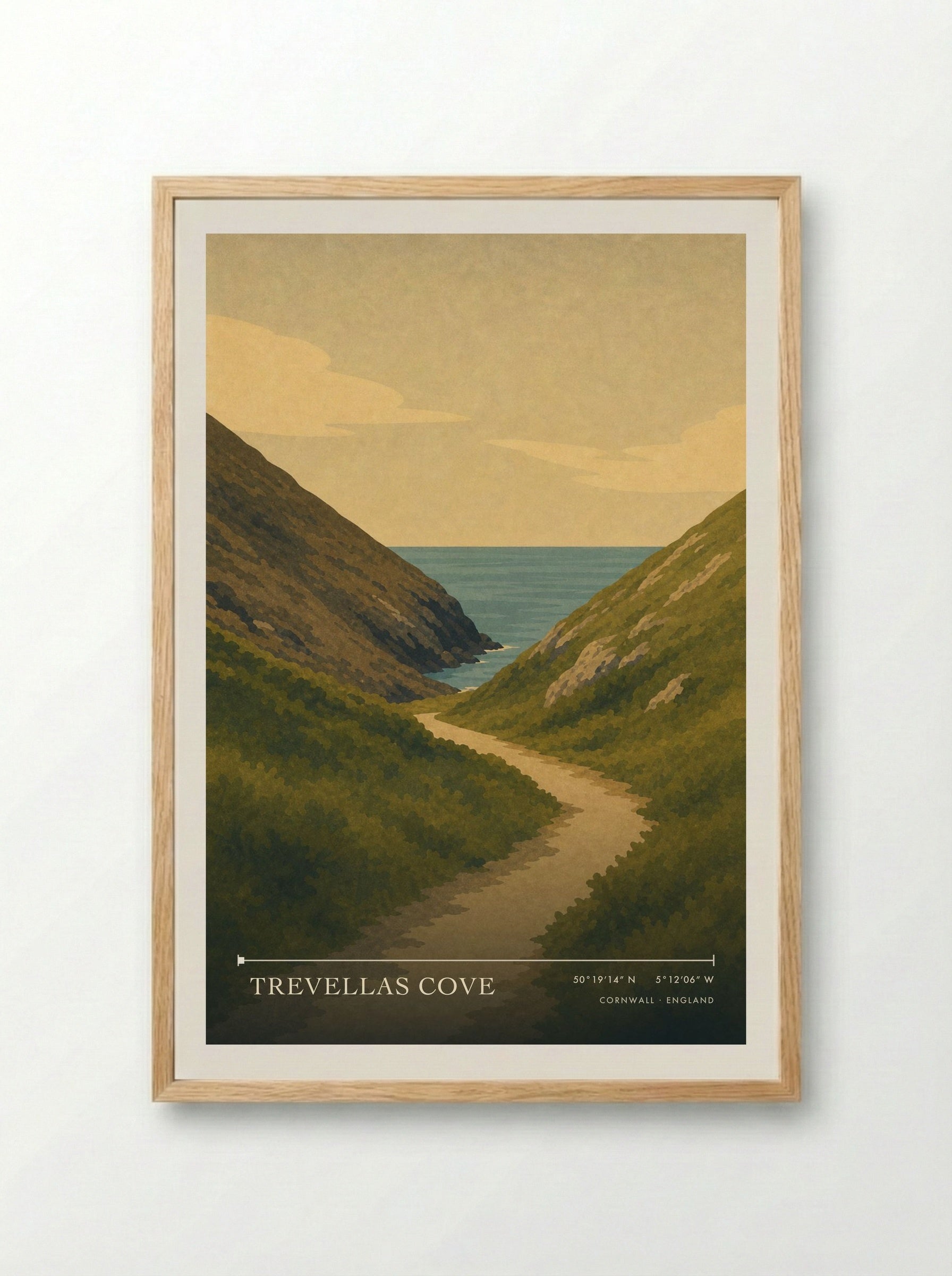 Trevellas Cove Cornwall England Travel Poster - Framed Print Wood