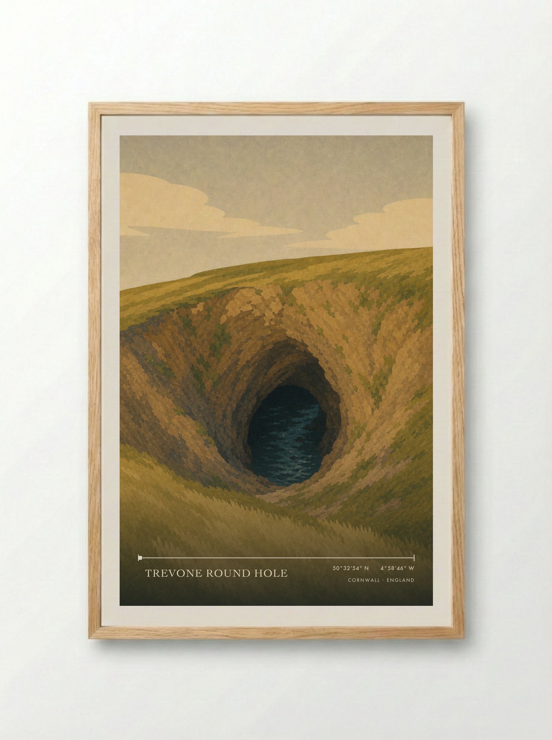 Trevone Round Hole Cornwall England Travel Poster - Framed Print Wood