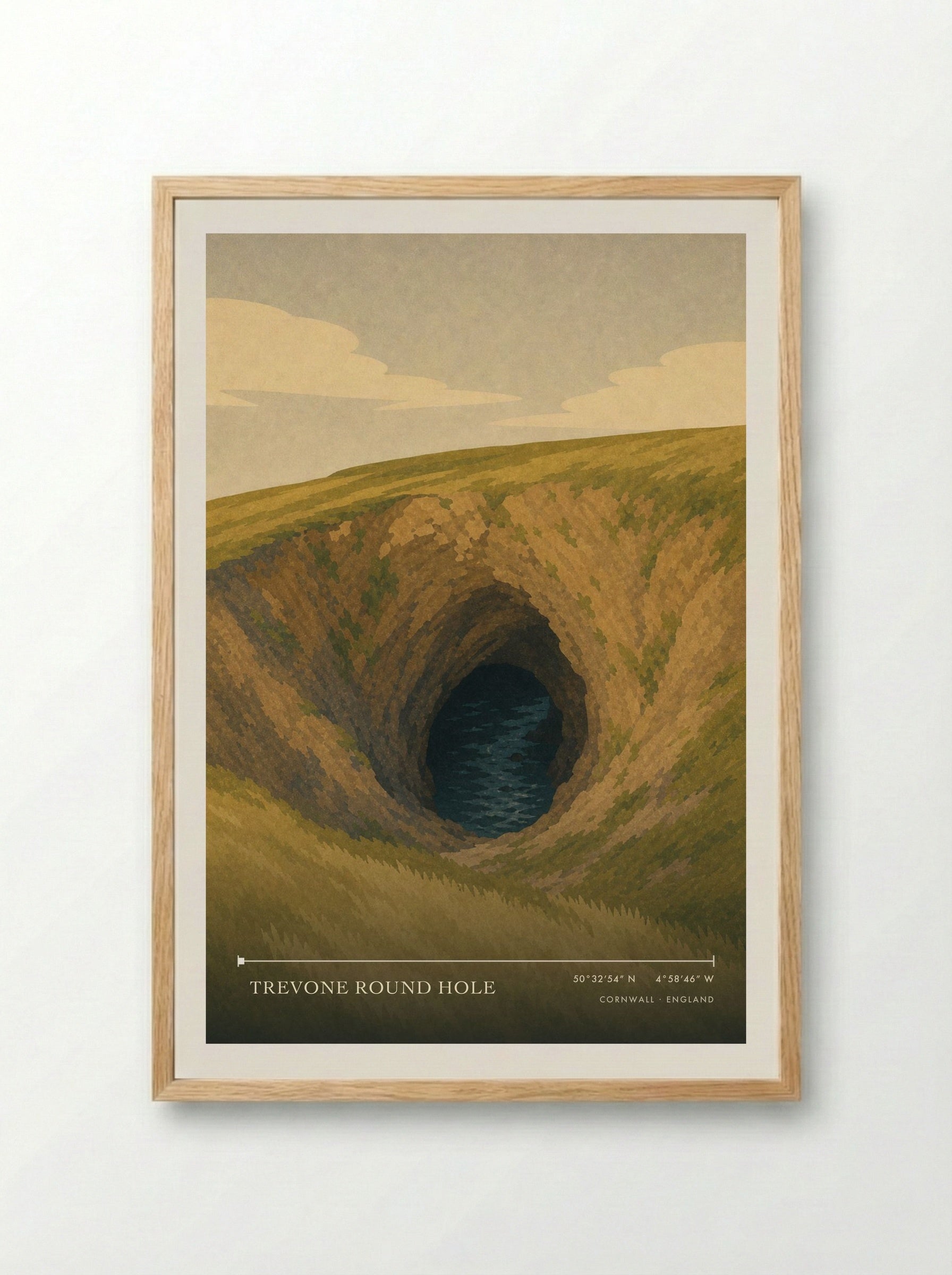 Trevone Round Hole Cornwall England Travel Poster - Framed Print Wood