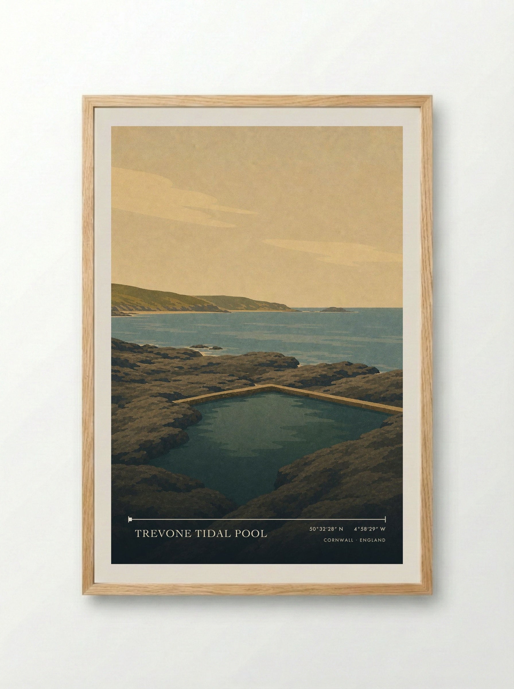 Trevone Tidal Pool Cornwall England Travel Poster - Framed Print Wood