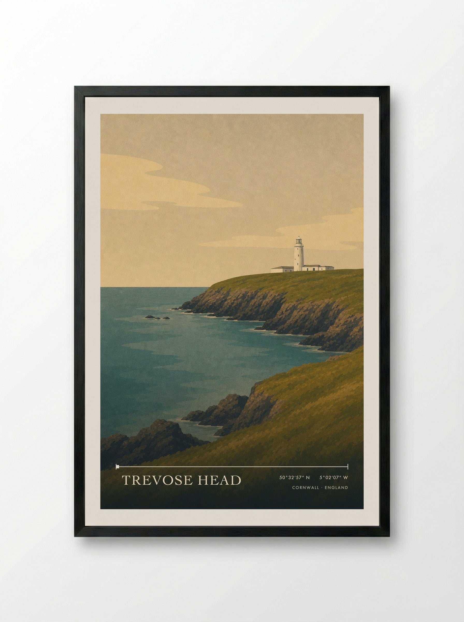 Trevose Head Cornwall England Travel Poster - Framed Print Black