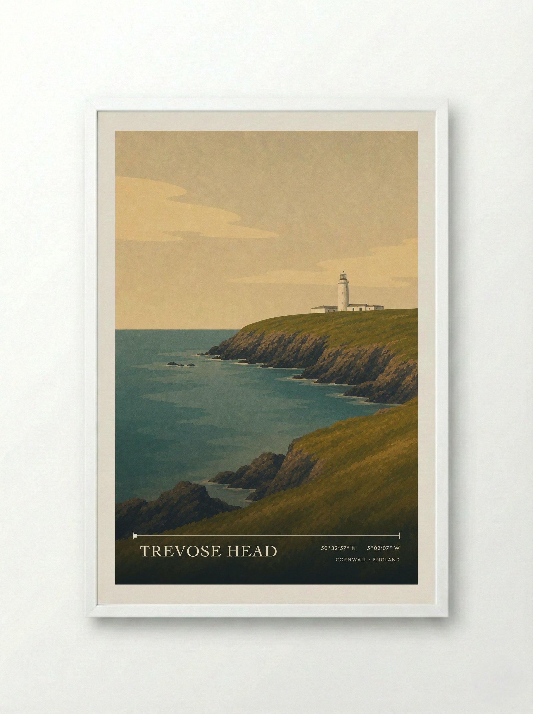 Trevose Head Cornwall England Travel Poster - Framed Print White