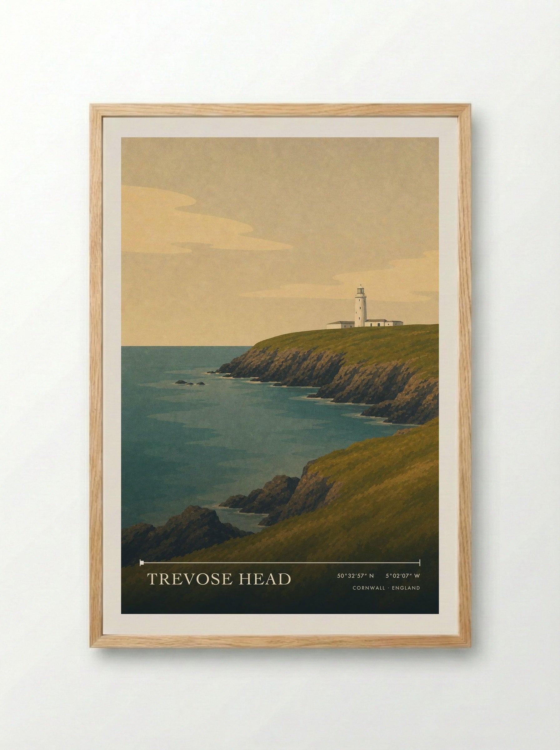 Trevose Head Cornwall England Travel Poster - Framed Print Wood