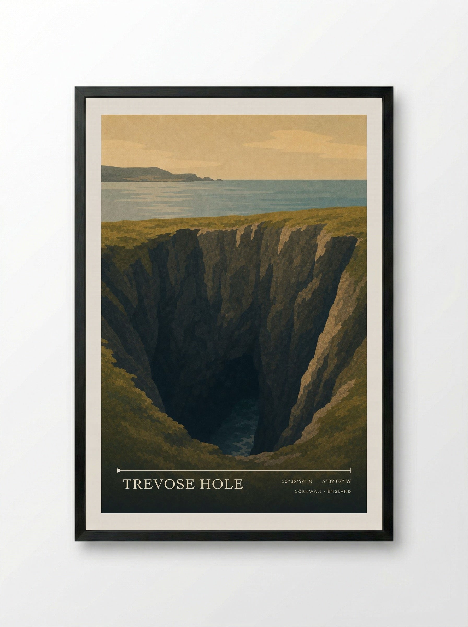 Trevose Hole Cornwall England Travel Poster - Framed Print Black
