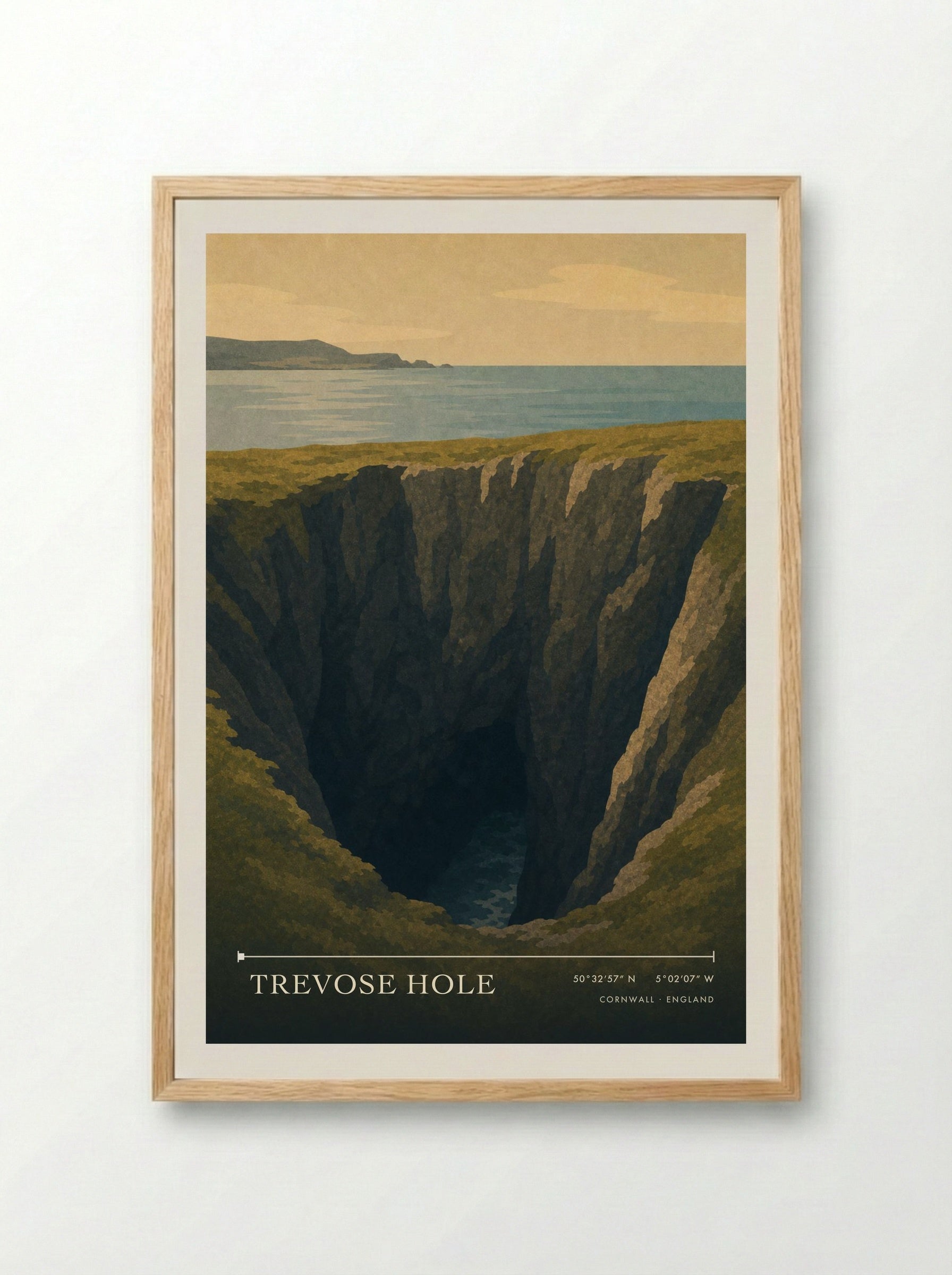 Trevose Hole Cornwall England Travel Poster - Framed Print Wood