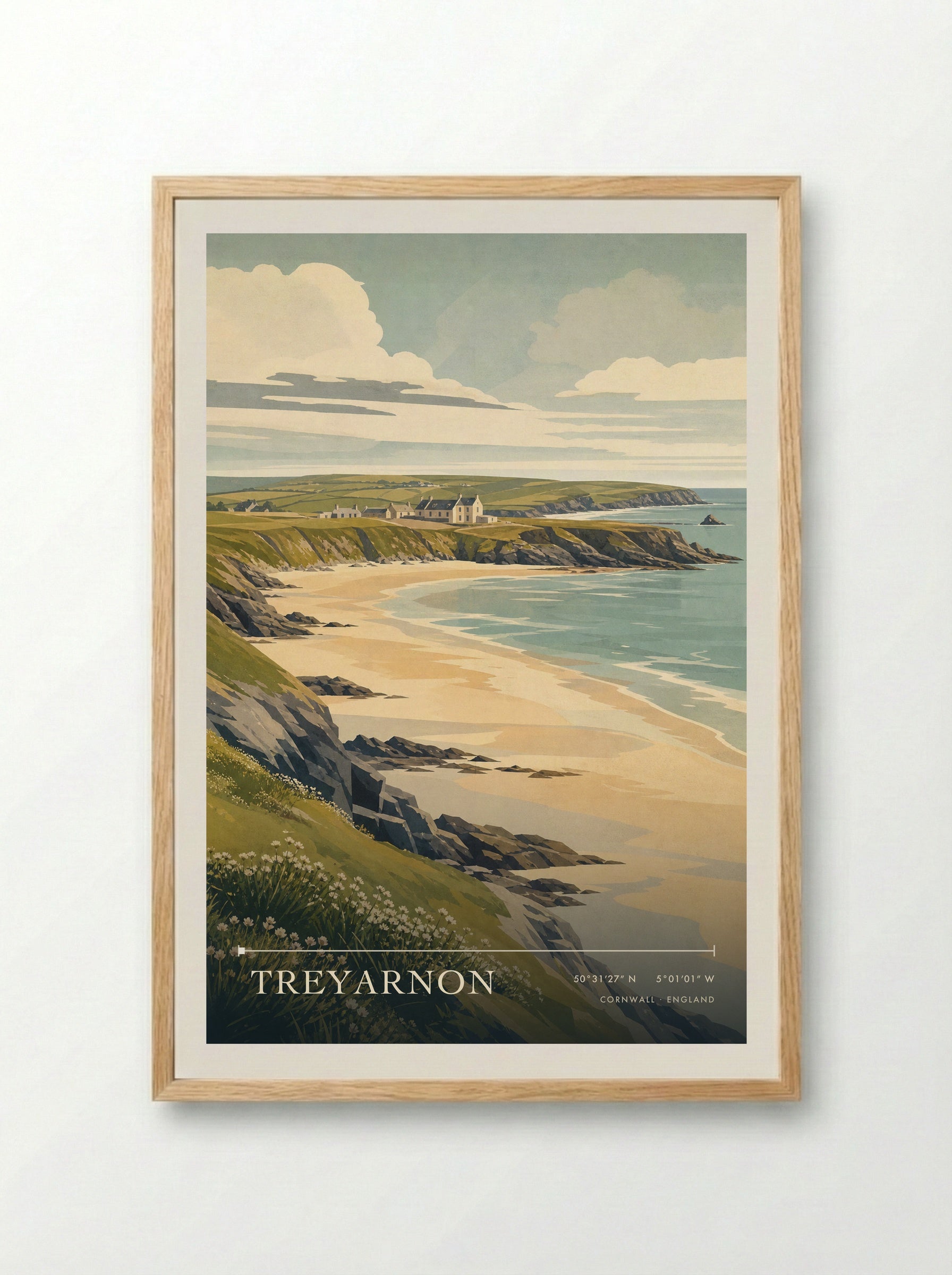 Treyarnon Cornwall England Travel Poster - Framed Print Wood