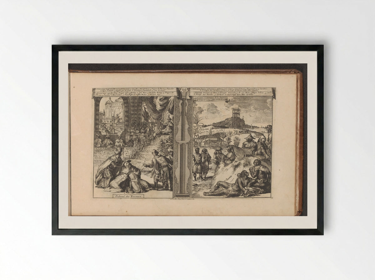 Tribunaal in Perzië; Khoikhoi en Guineërs - Romeyn de Hooghe - Framed Print Black