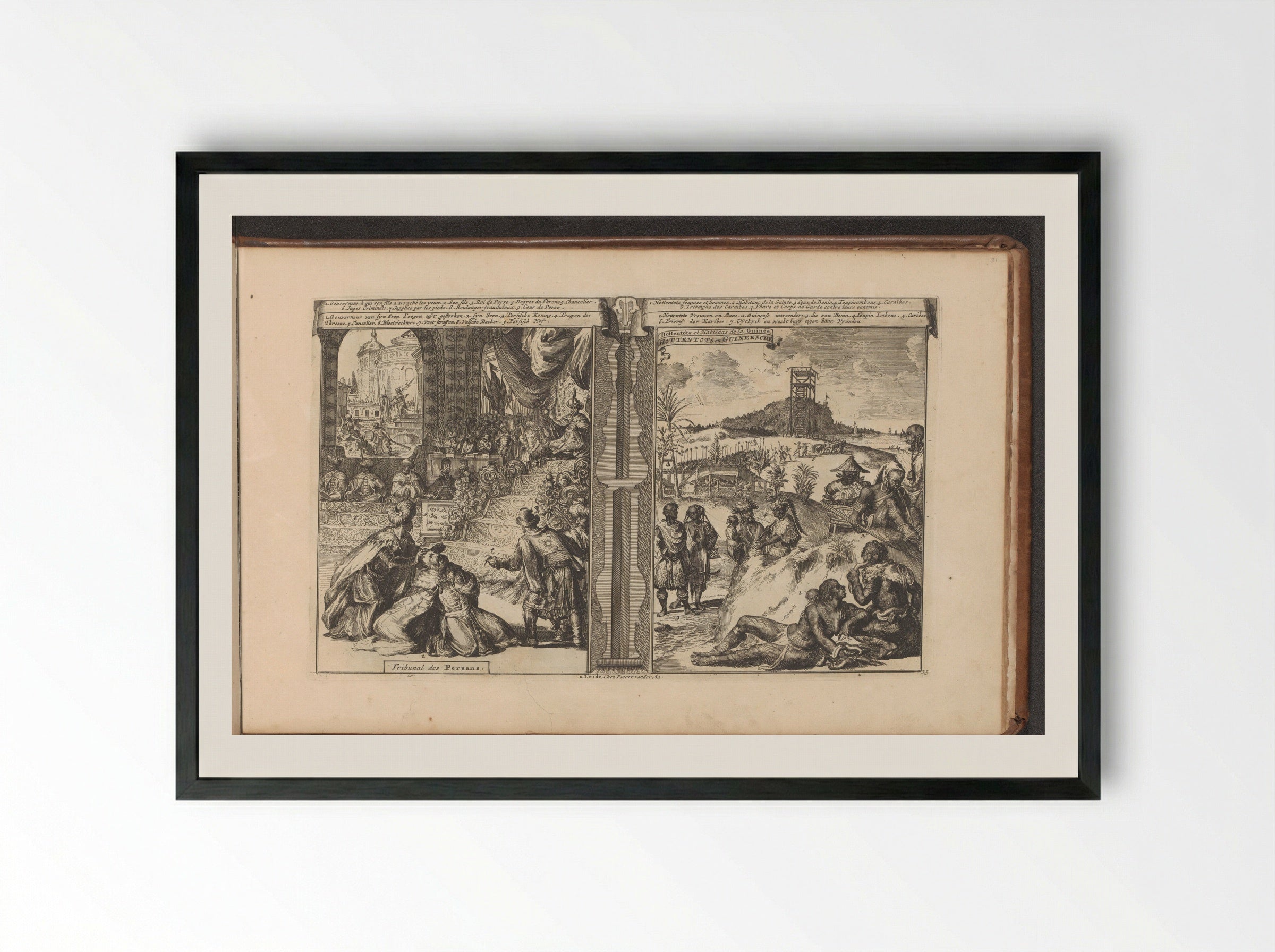 Tribunaal in Perzië; Khoikhoi en Guineërs - Romeyn de Hooghe - Framed Print Black