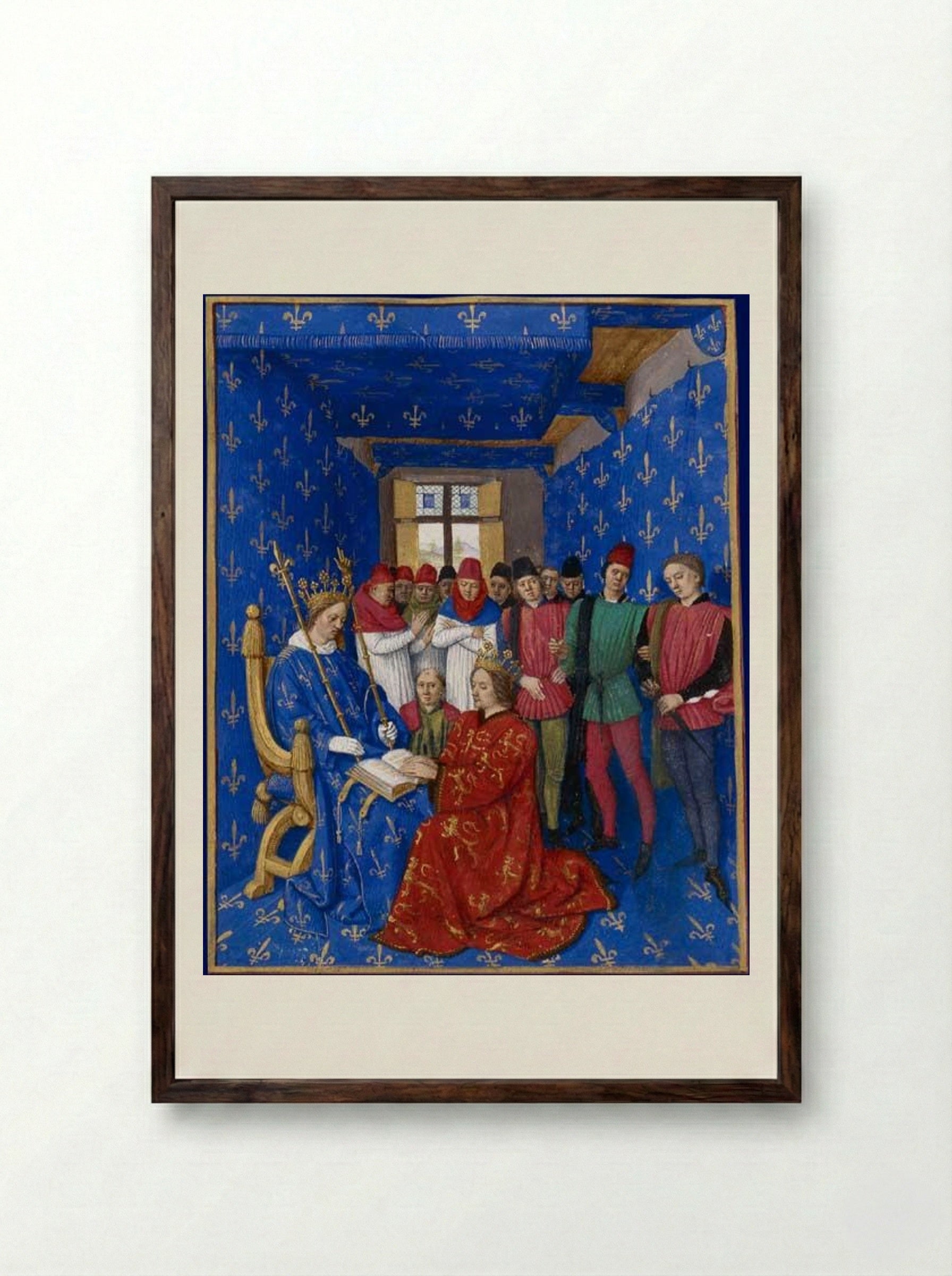 Tribute of Edward III to Philip VI - Jean Fouquet - Framed Print Dark Wood