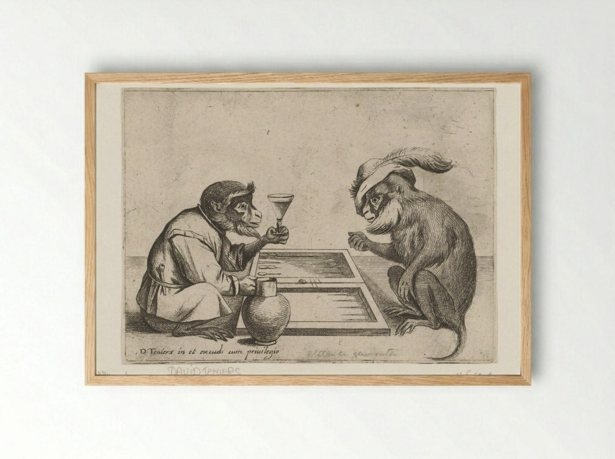 Tric-trac spelende apen - Quirin Boel - Framed Print Wood