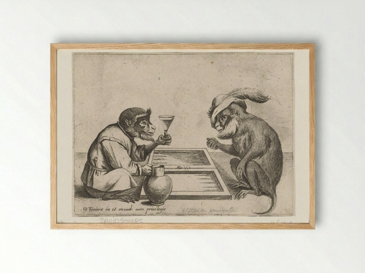 Tric-trac spelende apen - Quirin Boel - Framed Print Wood