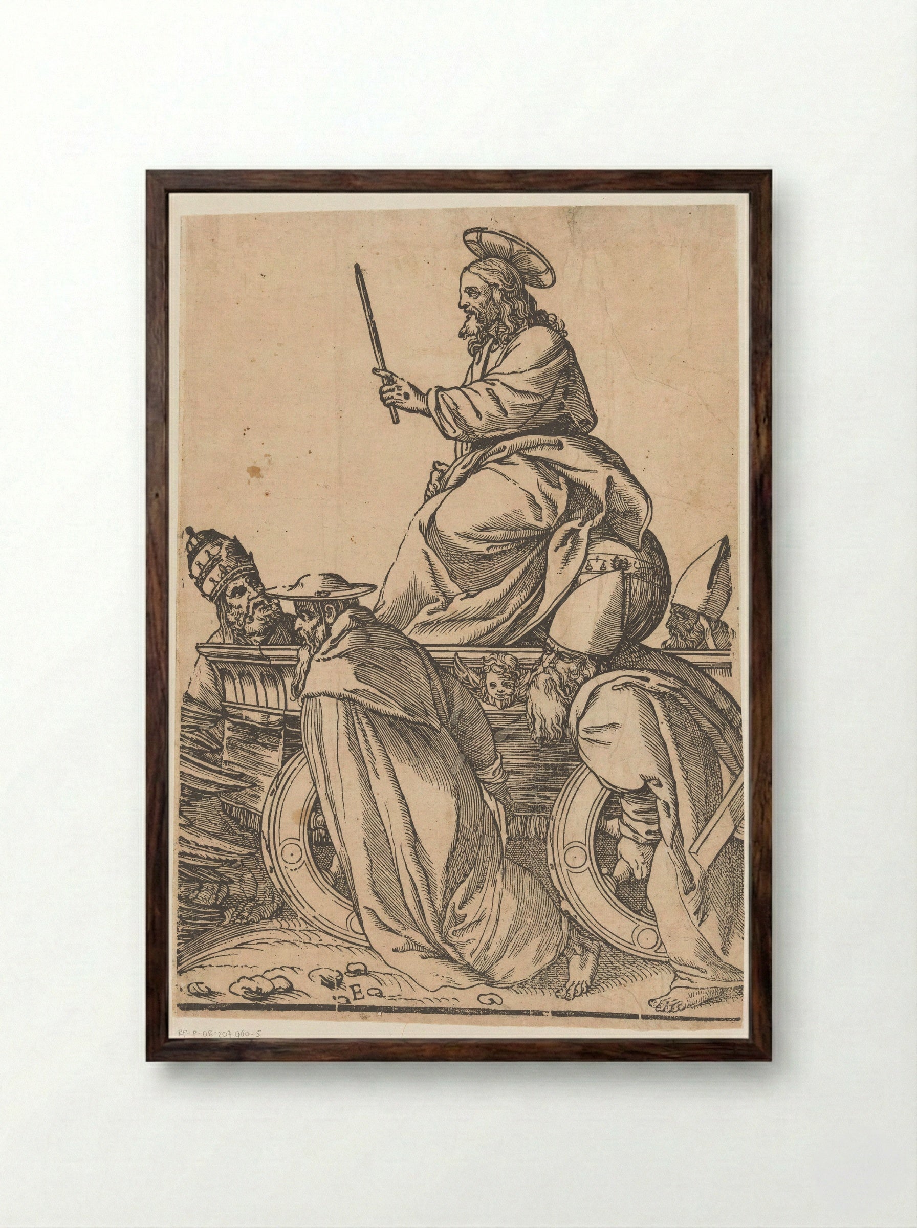 Triomf van Christus (vijfde deel) - Andrea Andreani - Framed Print Dark Wood