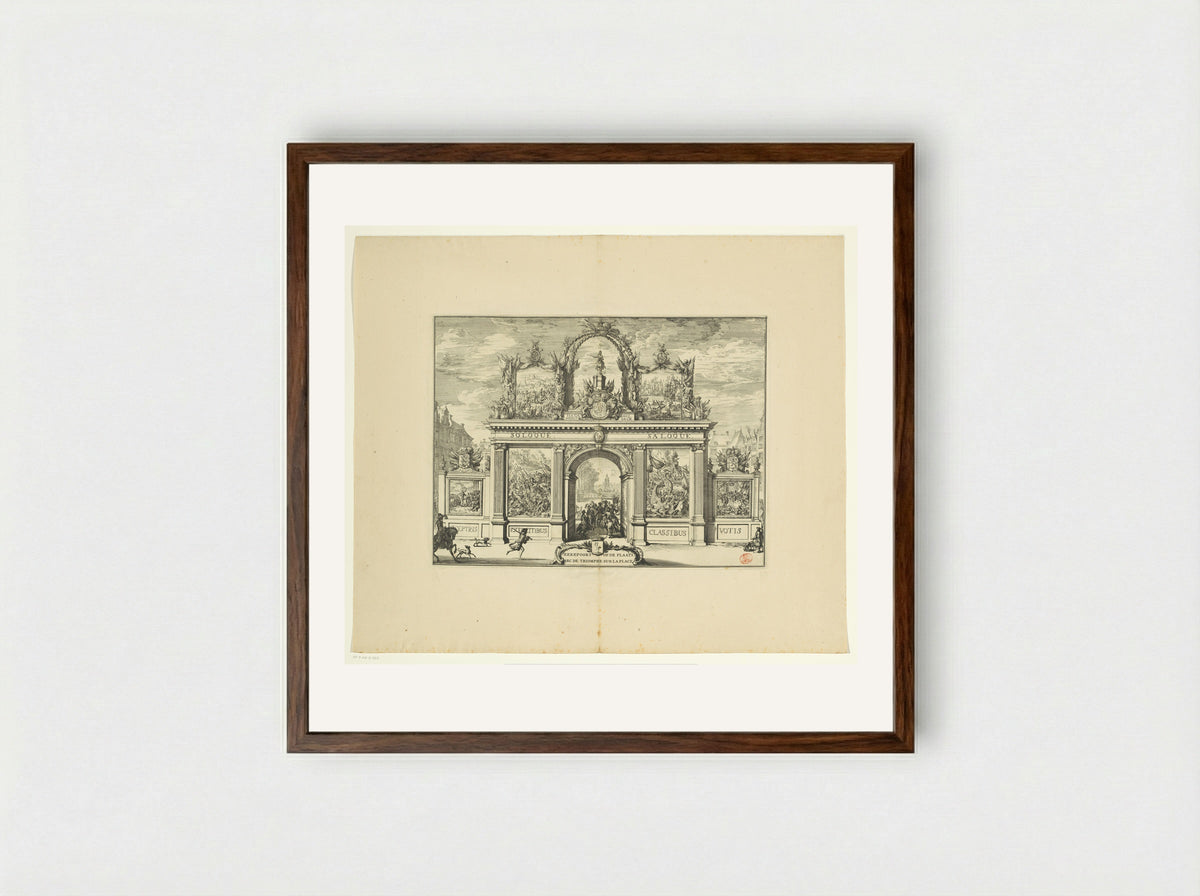 Triomfboog op de Plaats - Romeyn de Hooghe - Framed Print Dark Wood
